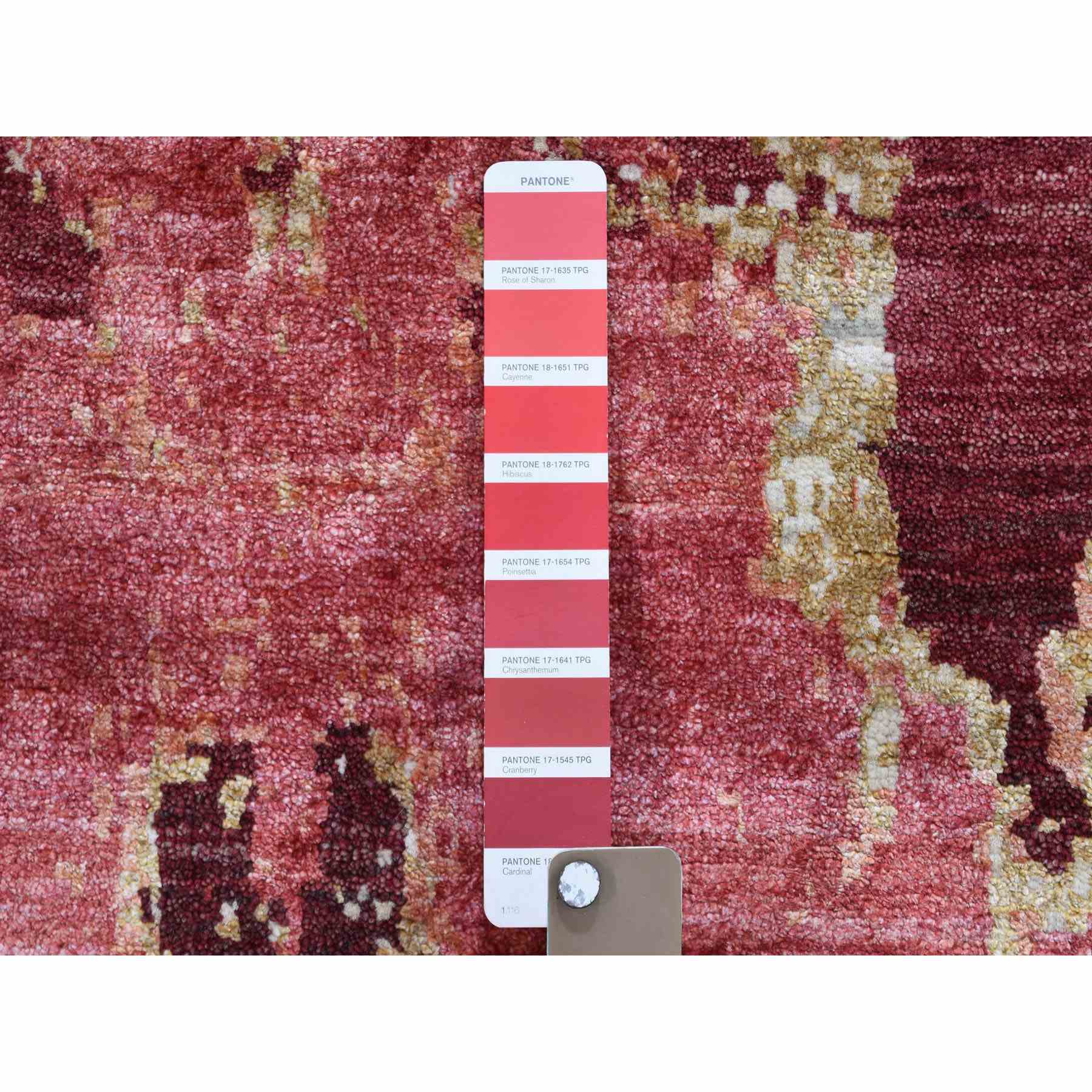 9-x12-3  Cranberry Abstract Design Wool And Silk Hand Knotted Oriental Rug 