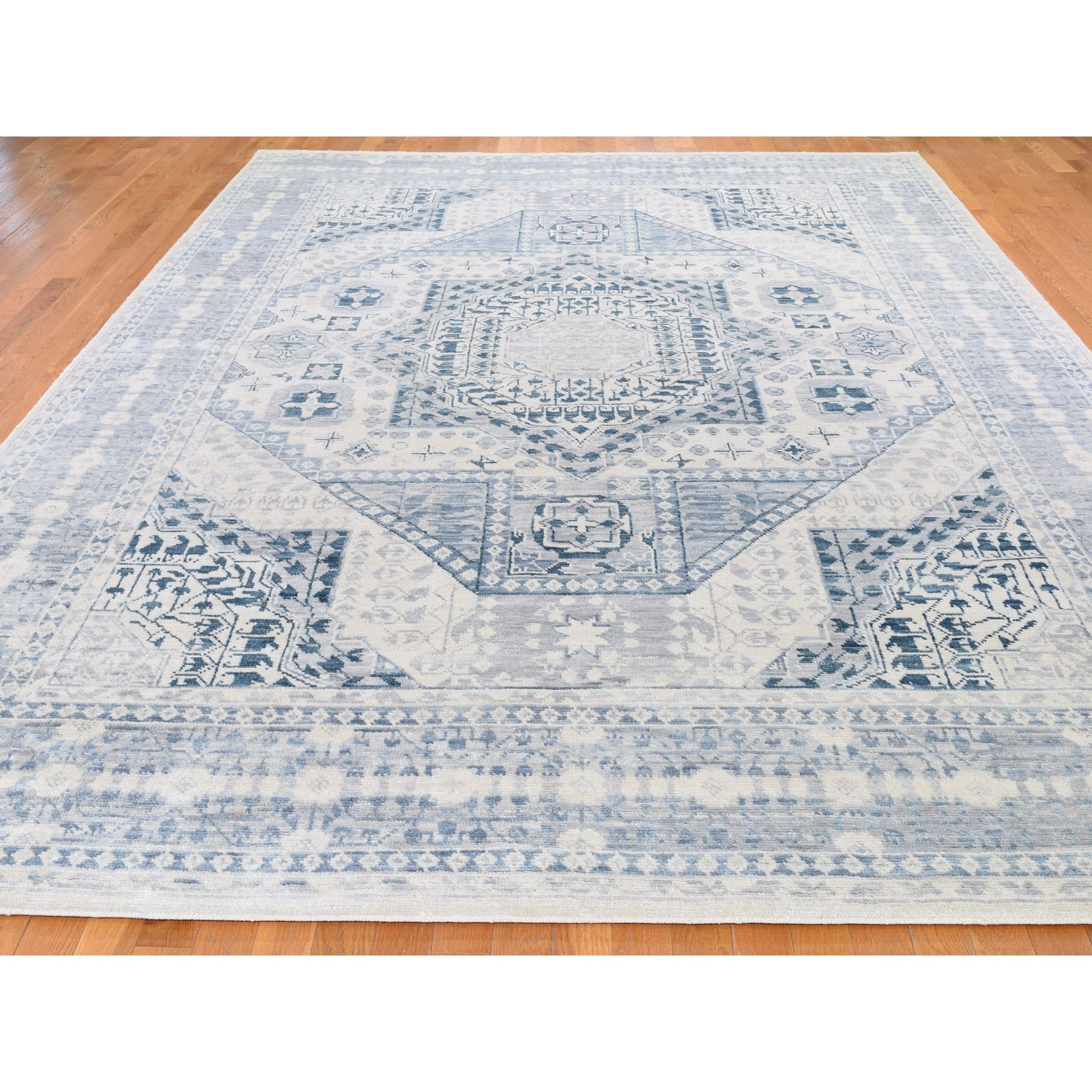 9-1 x12-1  Light Blue Mamluk Design Veg Dyes Hand Spun New Zealand Wool Oriental Rug 