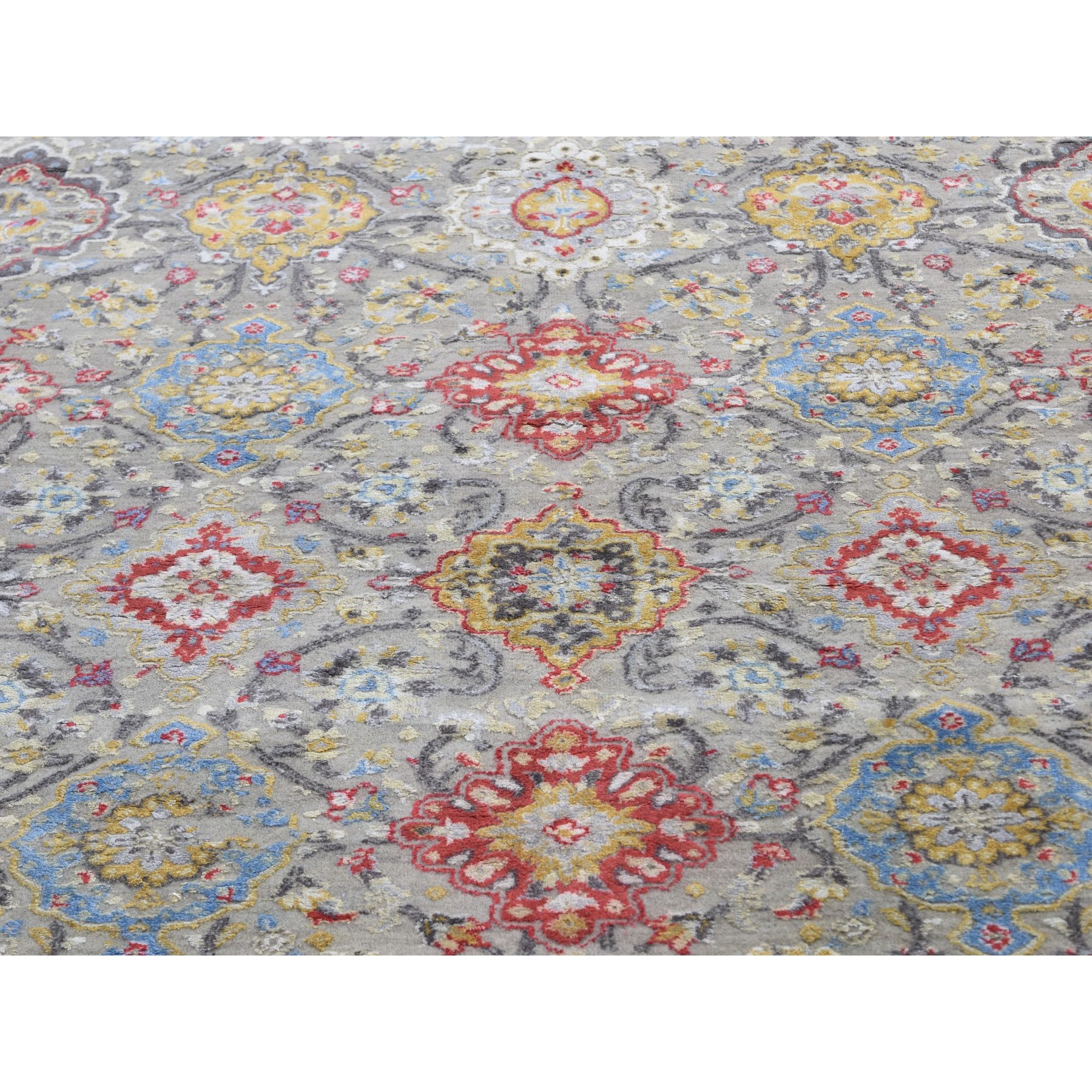 10-3 x10-3  Square THE SUNSET ROSETTES Wool And Pure Silk Hand Knotted Oriental Rug 