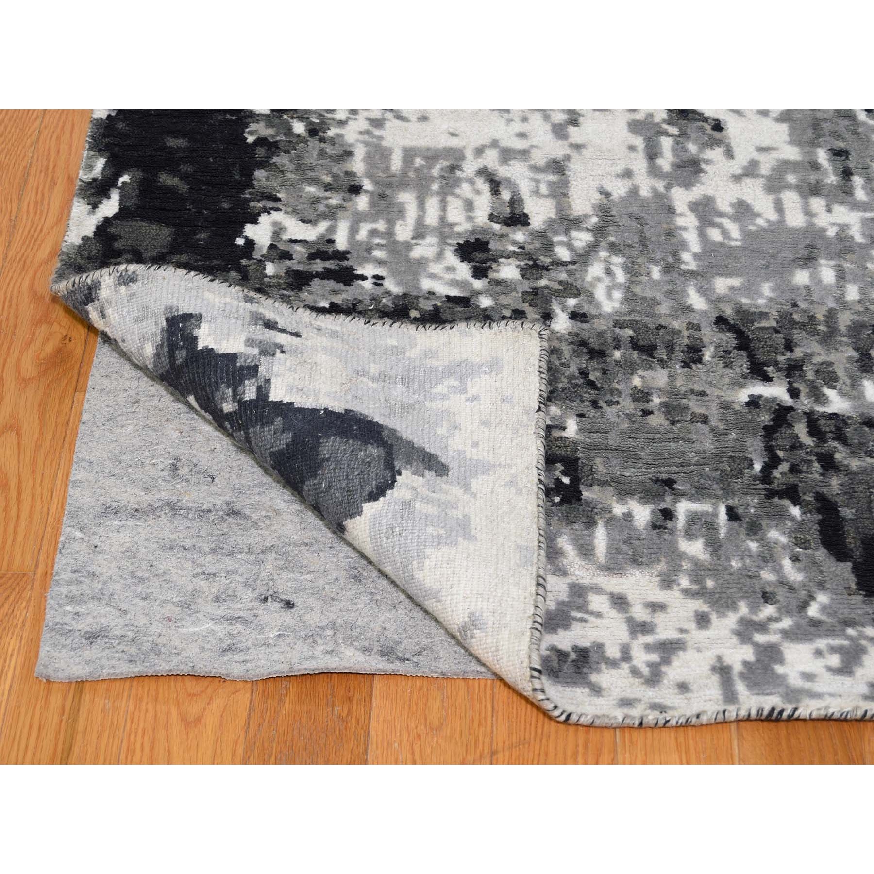 9-1 x12- Black Abstract Design Hi-Lo Pile Wool And Silk Hand Knotted Oriental Rug 