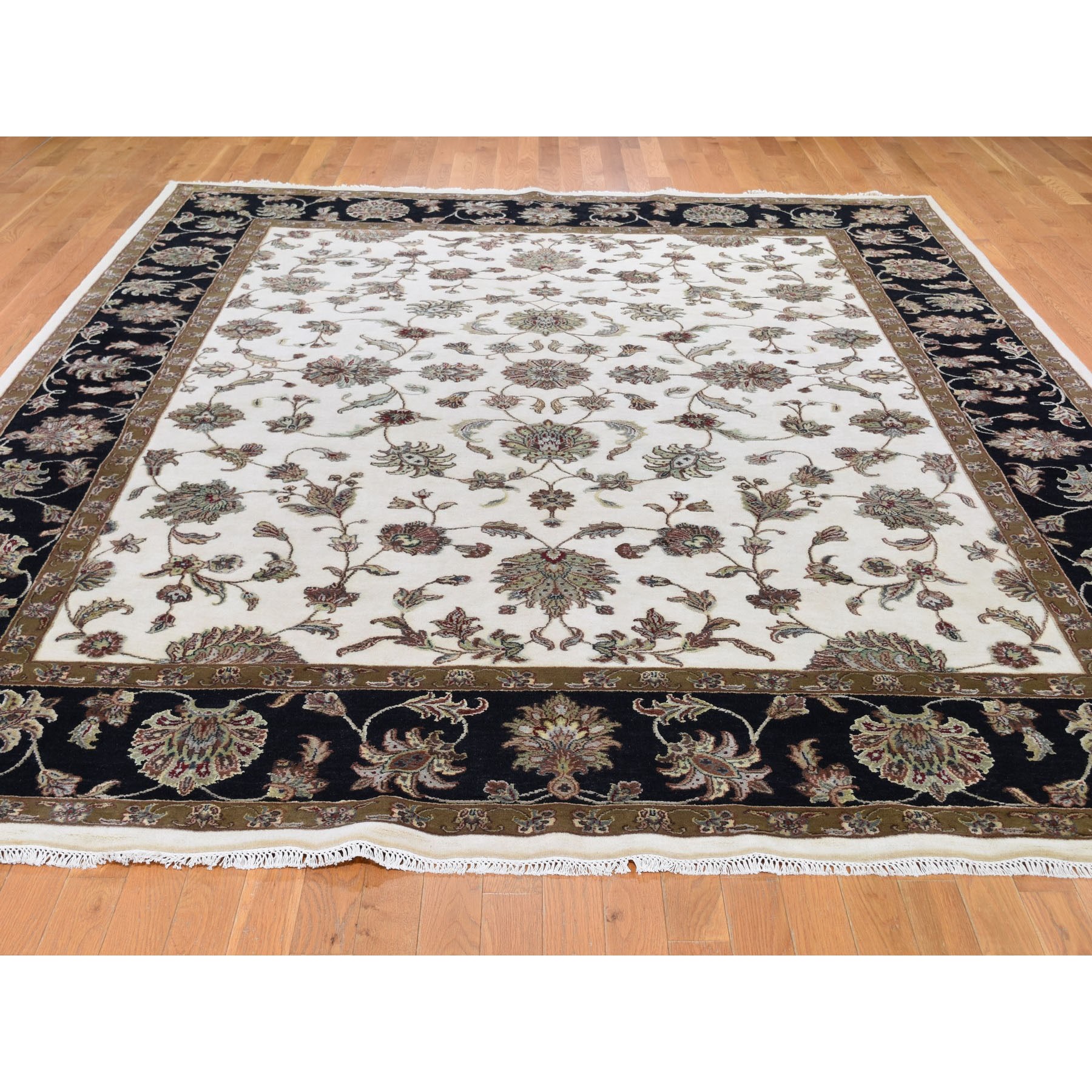 9-1 x12- Ivory Hand Knotted Half Wool And Half Silk Rajasthan Oriental Rug 
