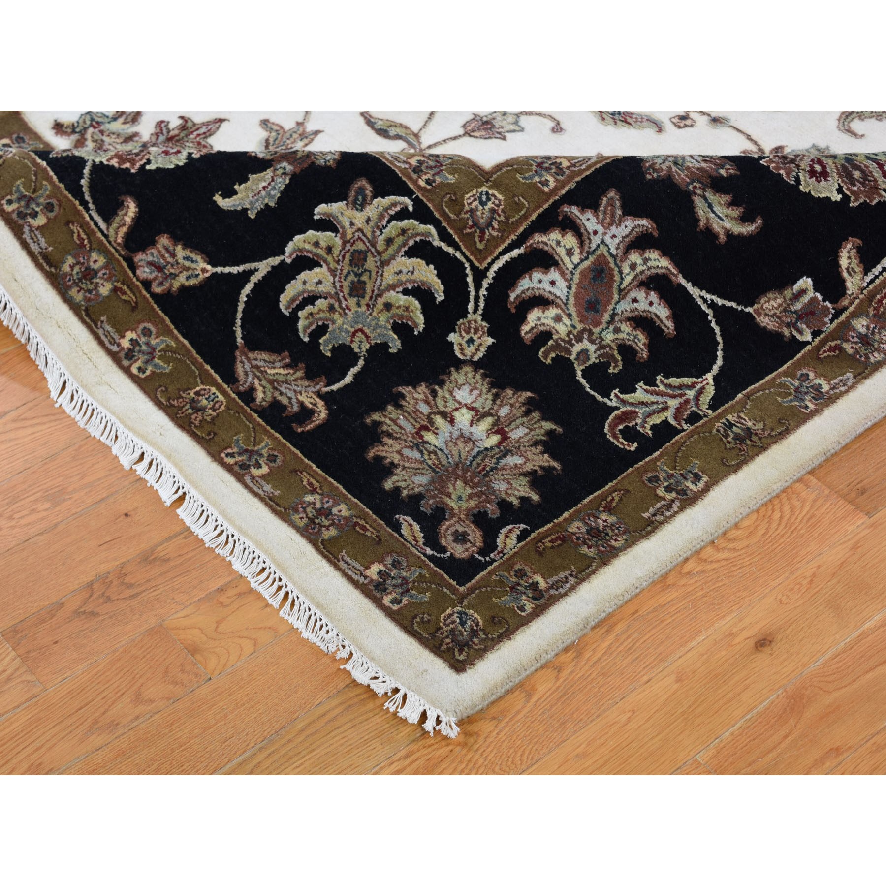 9-1 x12- Ivory Hand Knotted Half Wool And Half Silk Rajasthan Oriental Rug 