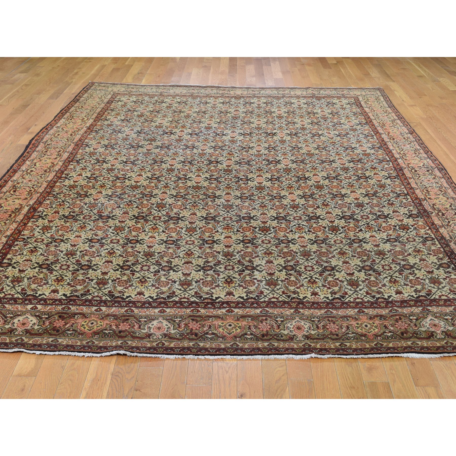 8-4 x11-5  Gold Antique Persian Tabriz Fish Design Pure Wool Hand Knotted Oriental Rug 
