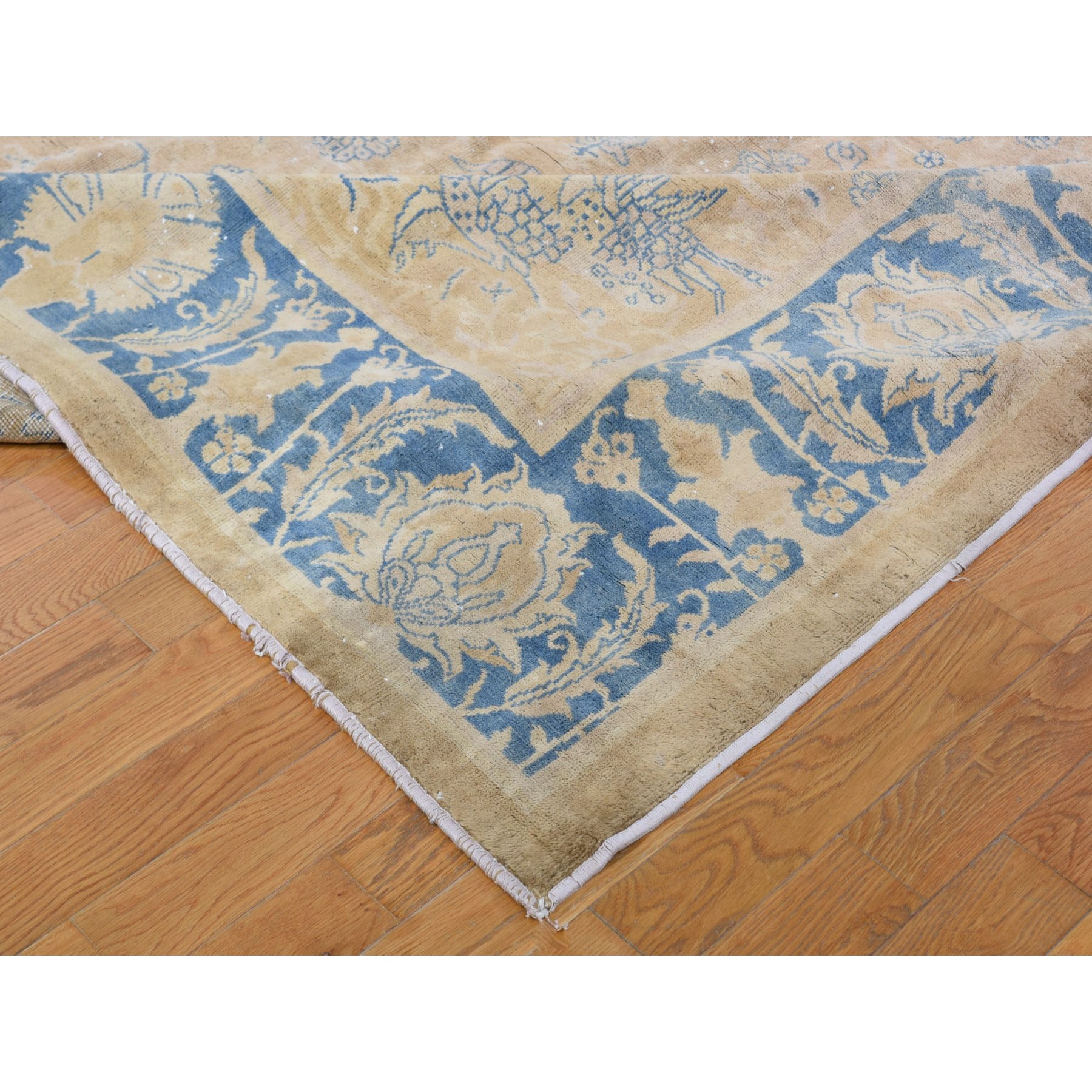 12-9 x17-3  Oversized Beige Antique Turkish Sivas With Parrots and Swans Hand Knotted Oriental Rug 
