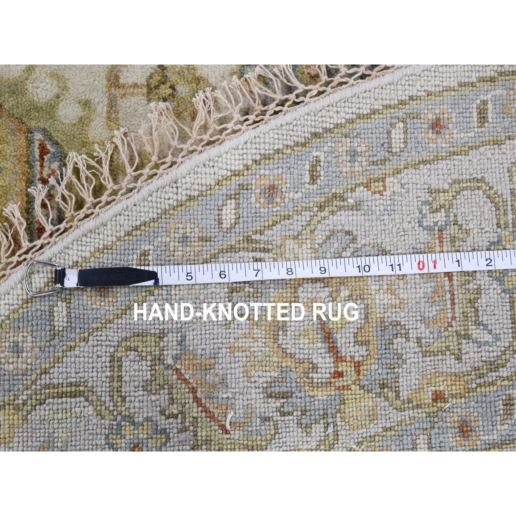6-1 x6-1  Round Ivory Karajeh Design Pure Wool Hand Knotted Oriental Rug 