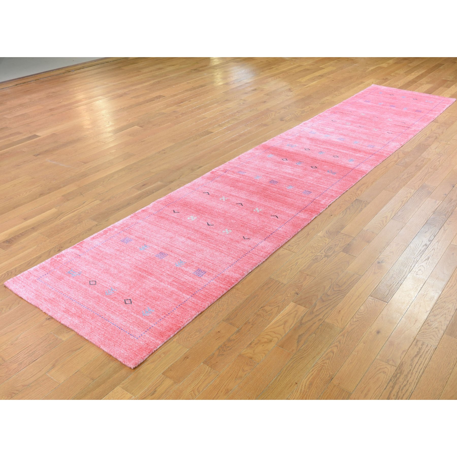 2-8 x13-6  Pink Wool and Silk Hand Loomed Gabbeh Runner Oriental Rug 