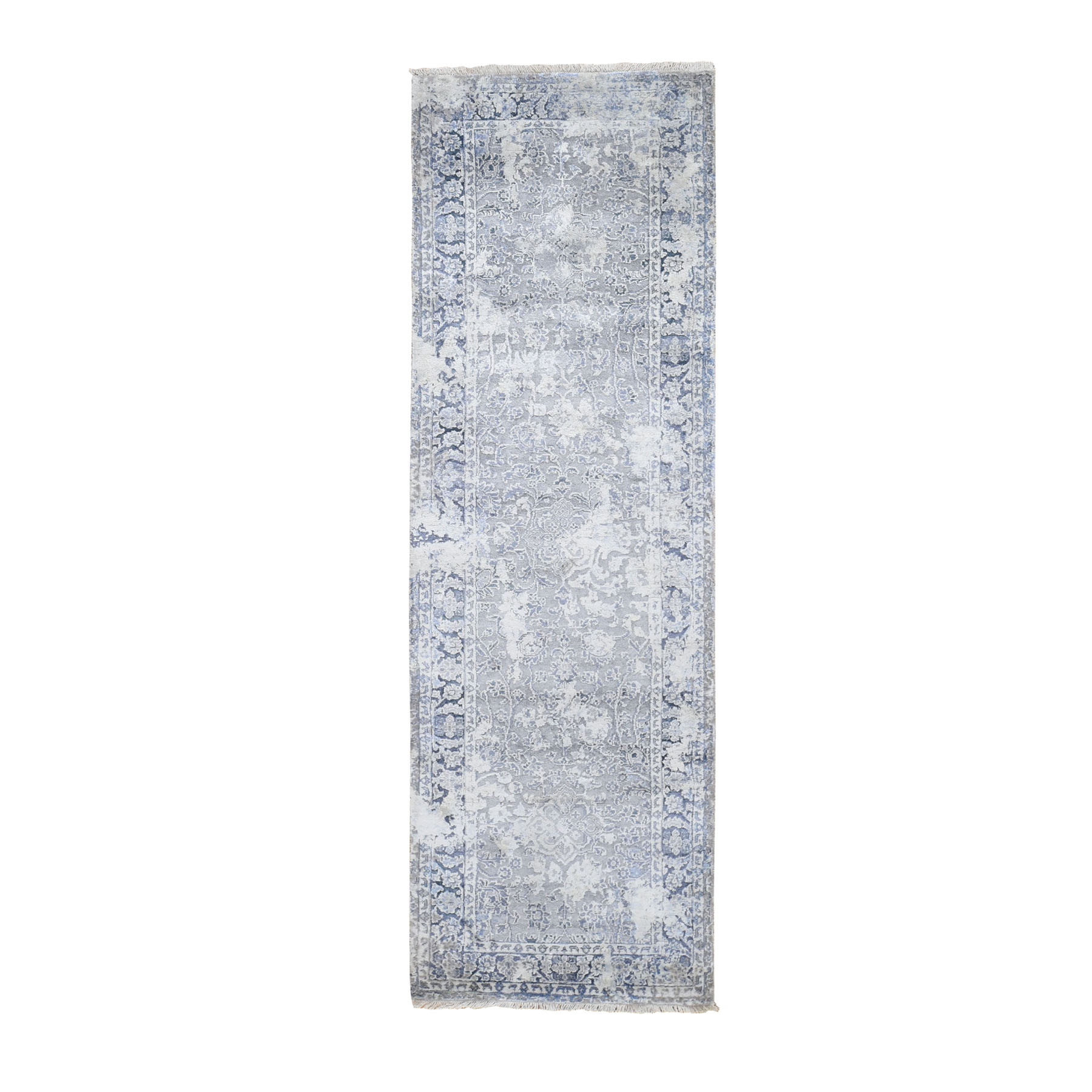 2'5"X8' Gray Broken Persian Design With Pure Silk Runner Hand Knotted Oriental Rug moad80a6