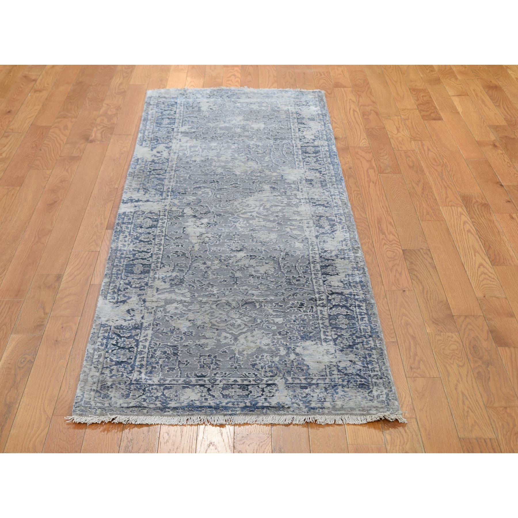 2-5 x8- Gray Broken Persian Design With Pure Silk Runner Hand Knotted Oriental Rug 