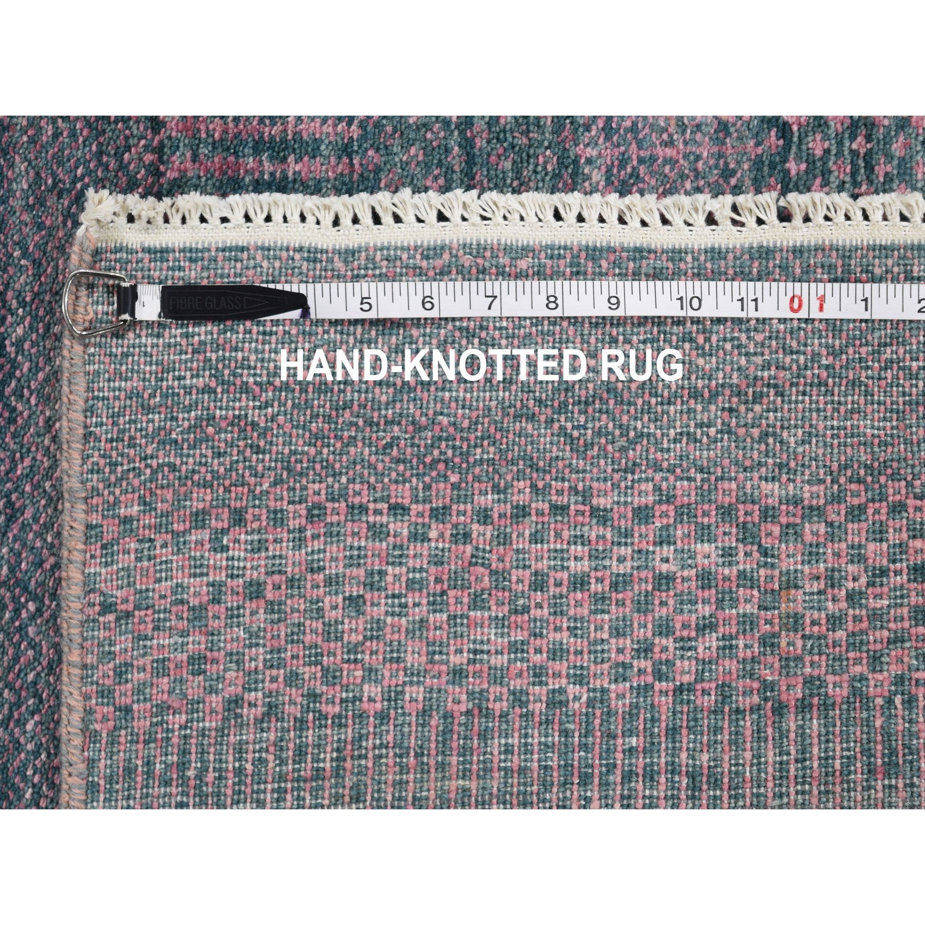 2-7 x8-10  Green Wool and Silk Grass Design Runner Hand Knotted Oriental Rug 