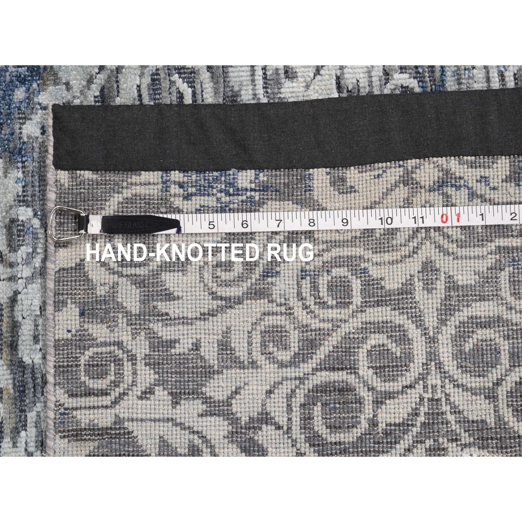 3-x11-10  Gray Silk With Textured Wool Trellis Garden Design Runner Hand Knotted Oriental Rug 
