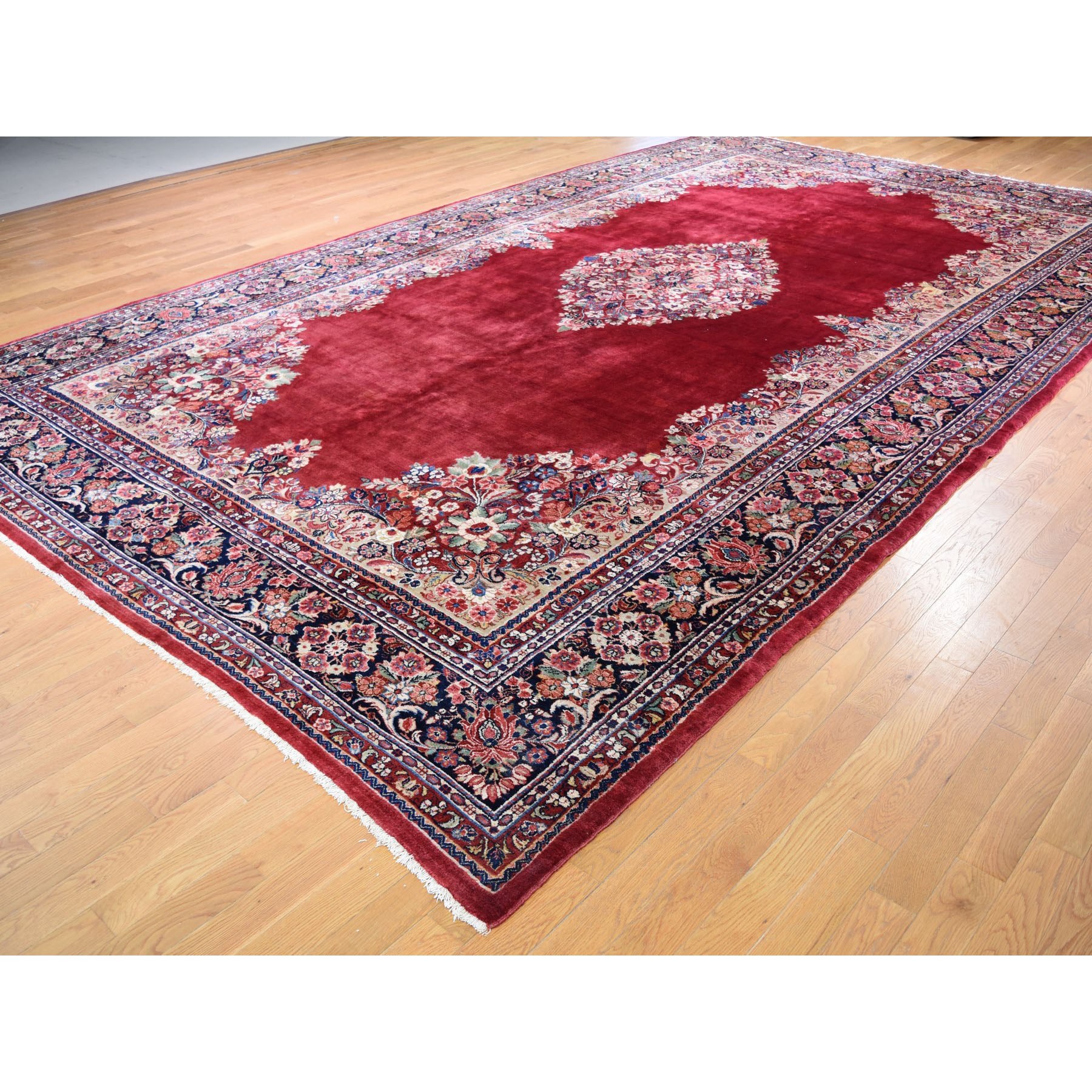10-2 x17-3  Oversized Red Semi Antique Persian Sarouk Full Soft Pile Clean Open Field Hand Knotted Oriental Rug 