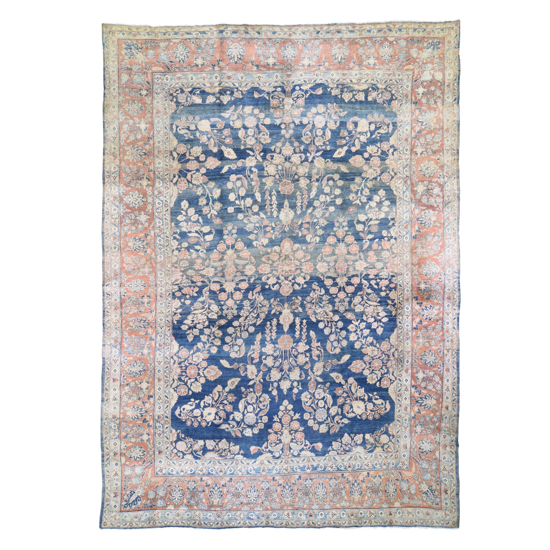 10-7 x14-10  Blue Antique Persian Mohojaren Sarouk Full Soft Pile Abrush Hand Knotted Oriental Rug 