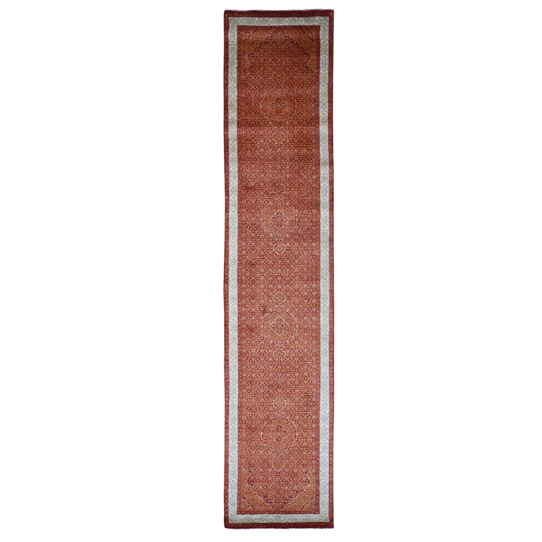 2'9"X11'10" Tabriz Mahi Wool And Silk Dense Weave Runner Hand Knotted Oriental Rug moad8068