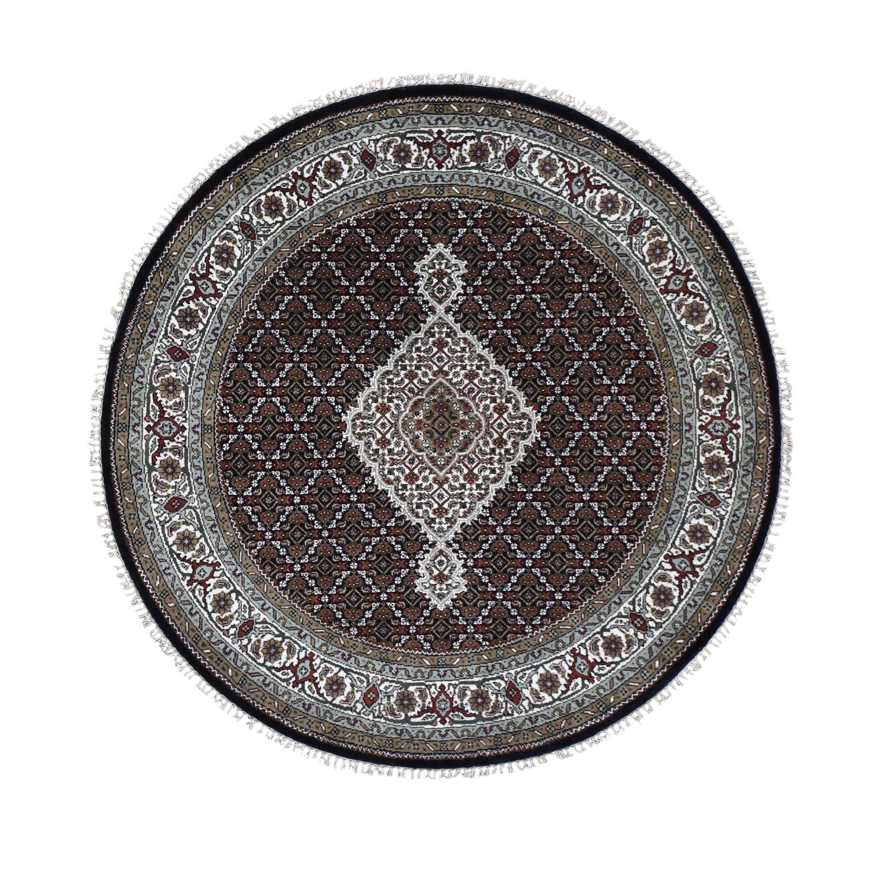 5-x5- Round Black Tabriz Mahi Wool and Silk Hand Knotted Oriental Rug 