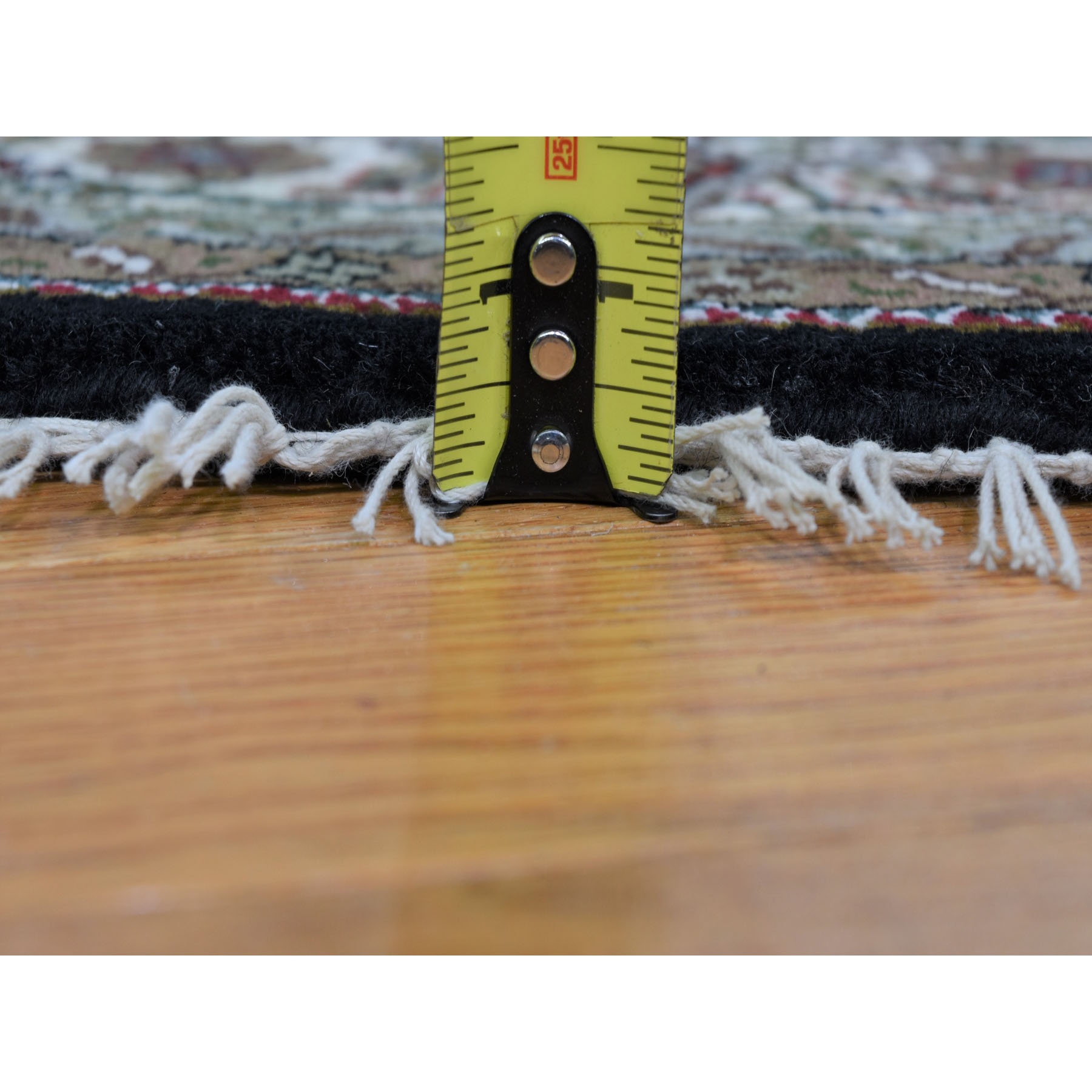 5-x5- Round Black Tabriz Mahi Wool and Silk Hand Knotted Oriental Rug 