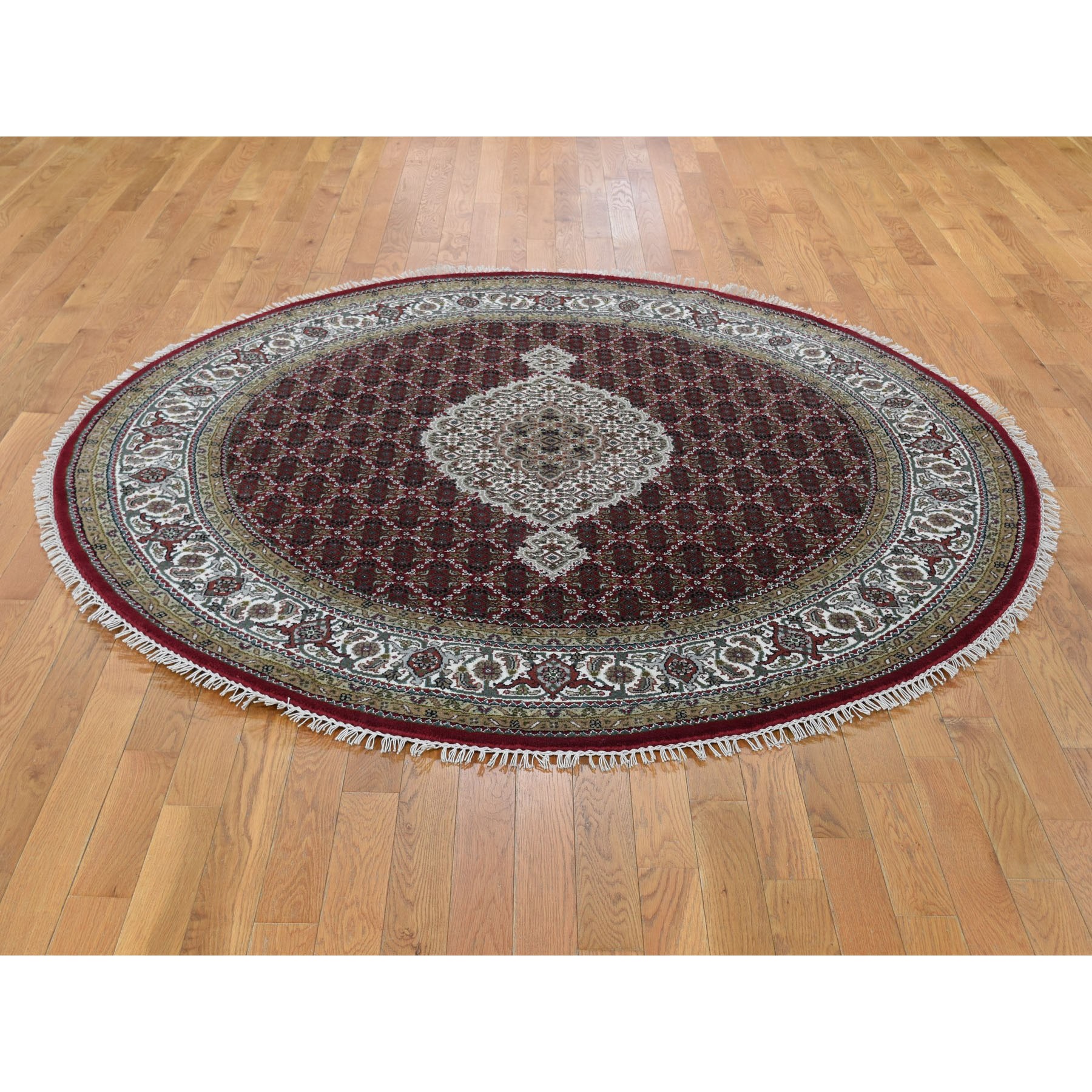 6-6 x6-6  Round Red Tabriz Mahi Wool and Silk Hand Knotted Oriental Rug 