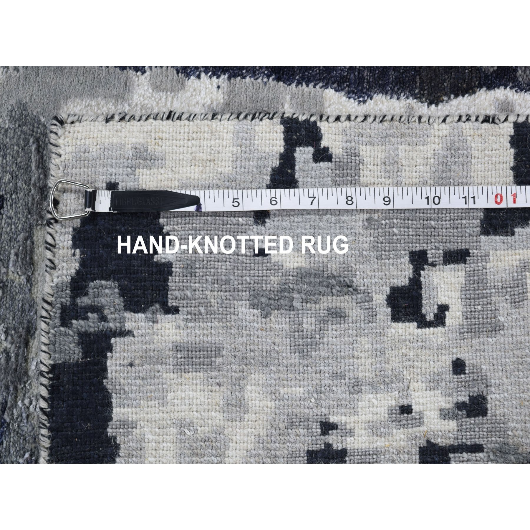 2-x3- Black Abstract Design Hi-Lo Pile Wool And Silk Hand Knotted Oriental Rug 
