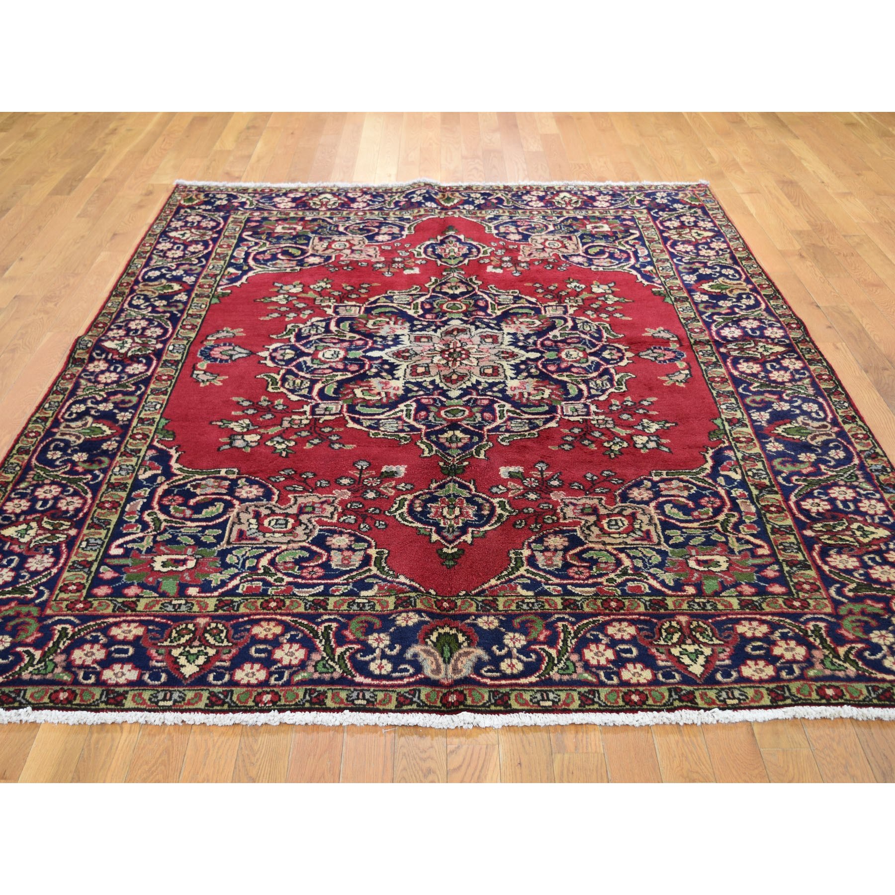 6-6 x9- Red Semi Antique Persian Tabriz Pure Wool Exc Condition Hand Knotted Oriental Rug 