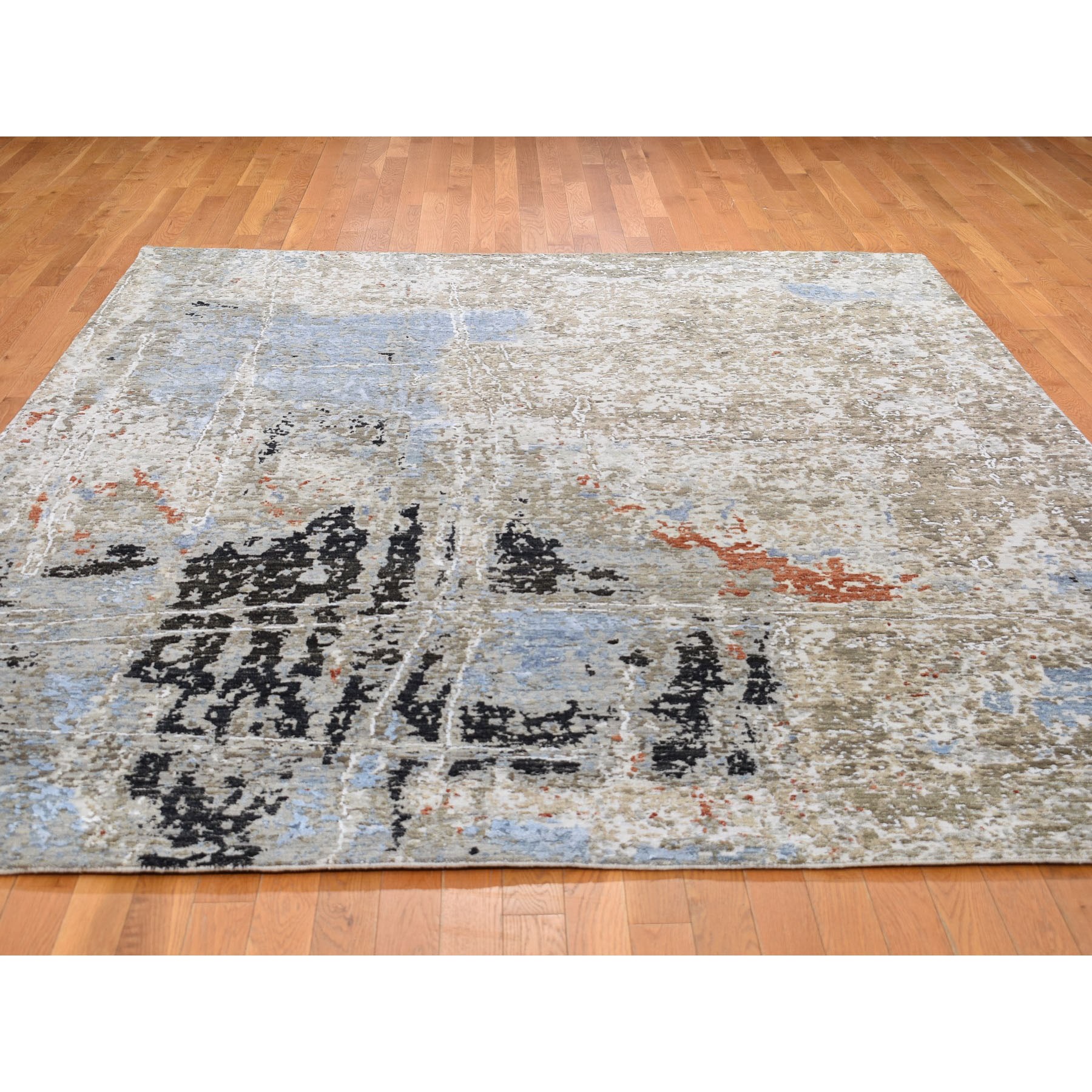 8-x10-2  Abstract Design Wool and Silk Hi-Low Pile Tight Knot Hand Knotted Oriental Rug 