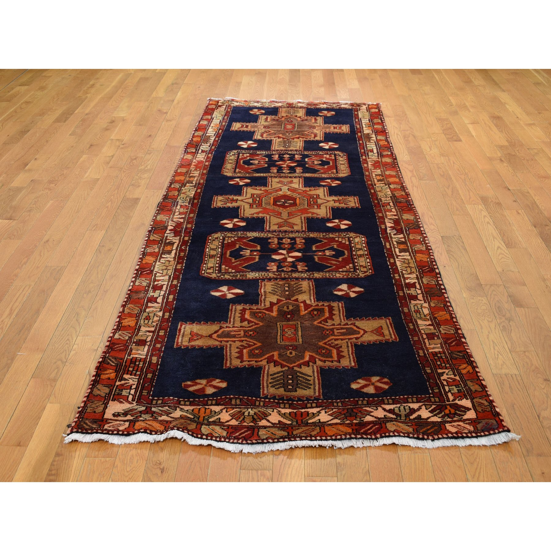 3-10 x10-7   Navy Blue Vintage North West Persian Wide Runner Hand Knotted Oriental Tribal Rug 
