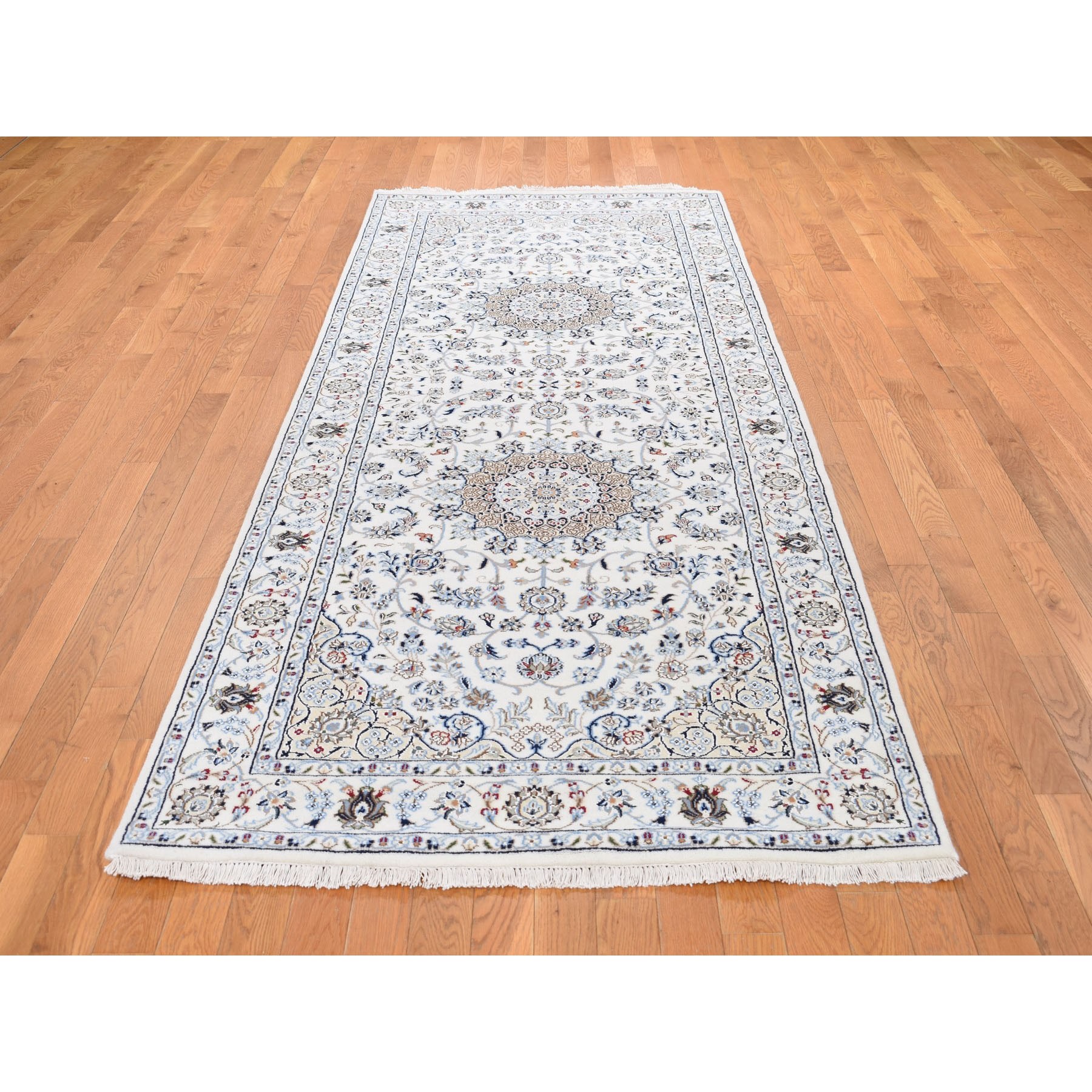 4-x10-3  Ivory Wide Runner Nain Wool And Silk 250 KPSI Hand Knotted Oriental Rug 