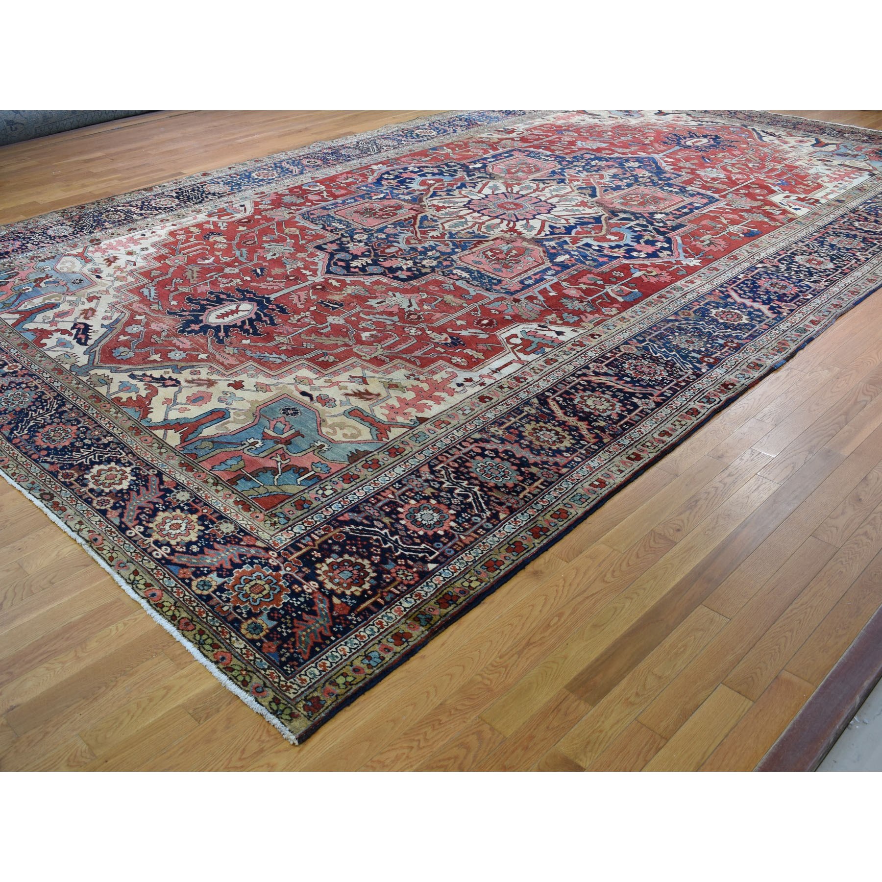 12-1 x19-5  Large Size Original Antique Persian Serapi Heriz Some Wear Clean Hand Knotted Oriental Rug 