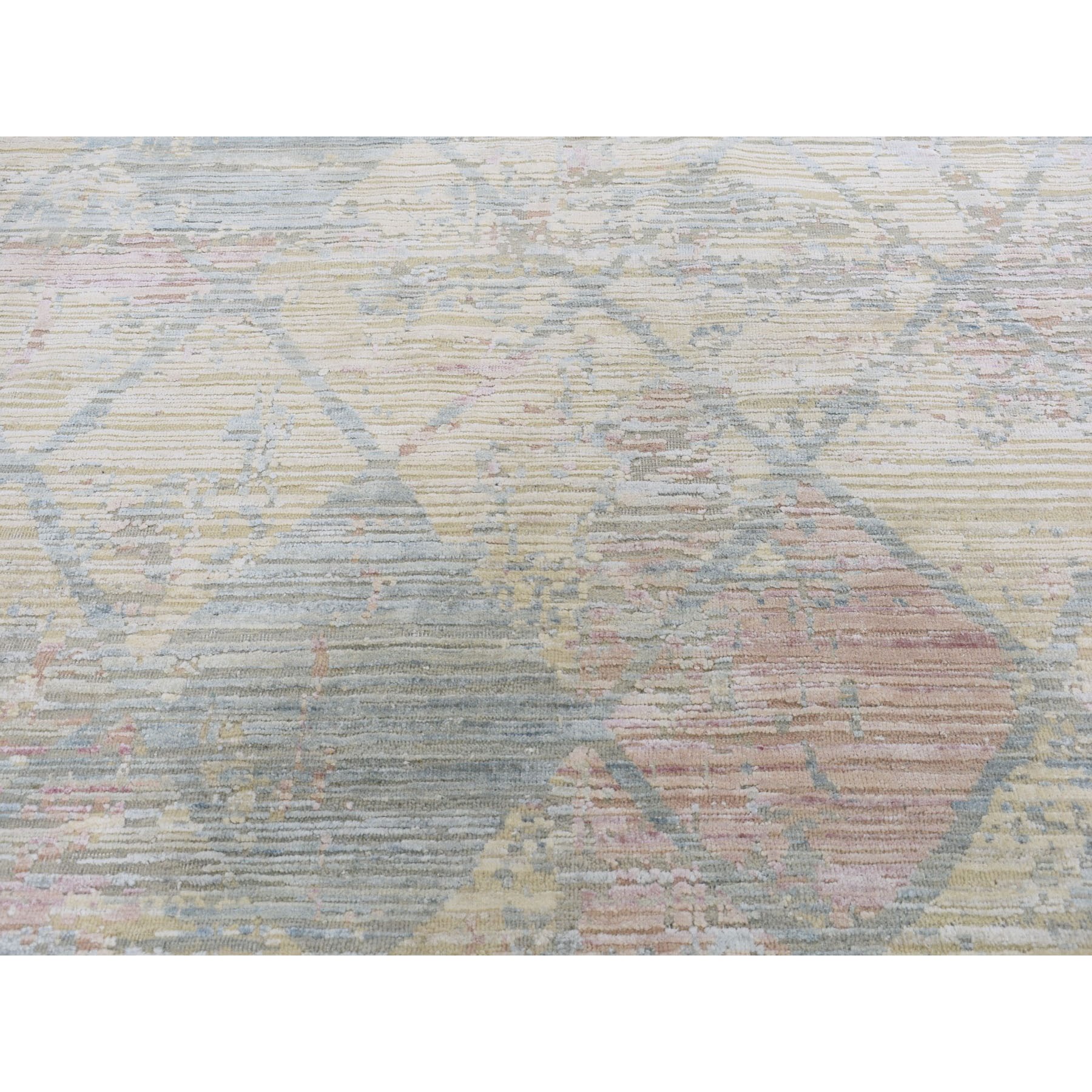 9-x11-10  Pastel Colors Textured Wool And Pure Silk Genuine Hand Knotted Oriental Rug 