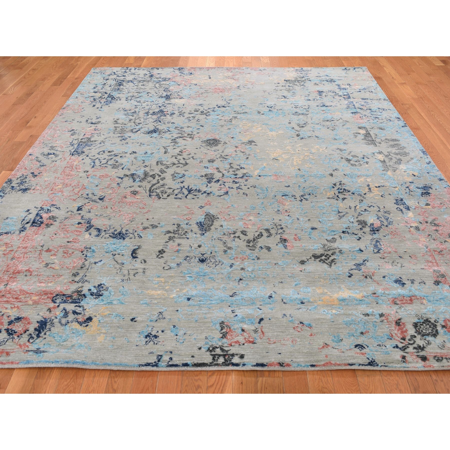 8-x10-3  Pastel Wool And Silk Transitional Colorful Agra Hand Knotted Oriental Rug 