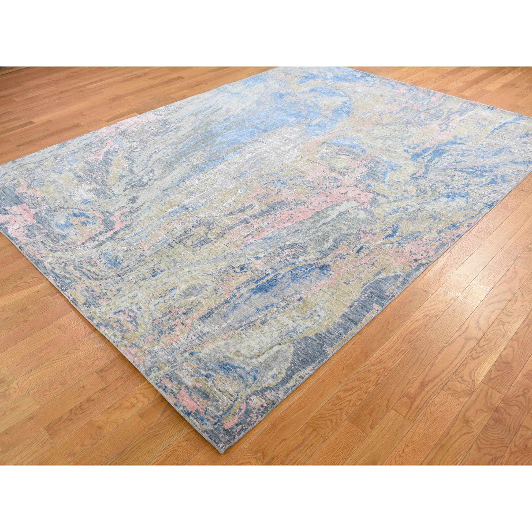 7-10 x10-3  Pastel Color Geological Design Wool And Silk Hand Knotted Oriental Rug 