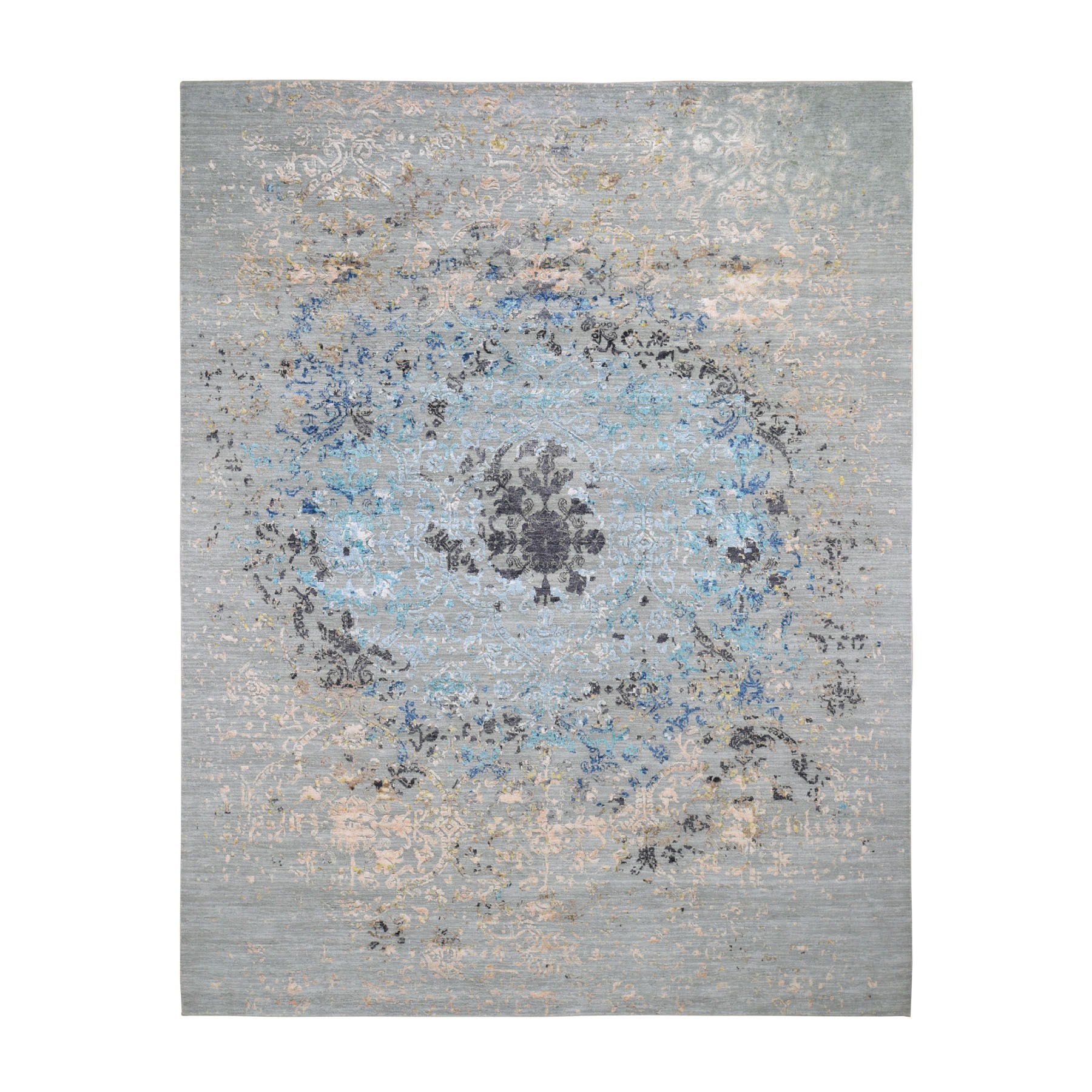 8-x10- Transitional Agra With Pop Of Color Wool And Silk Hand Knotted Oriental Rug 