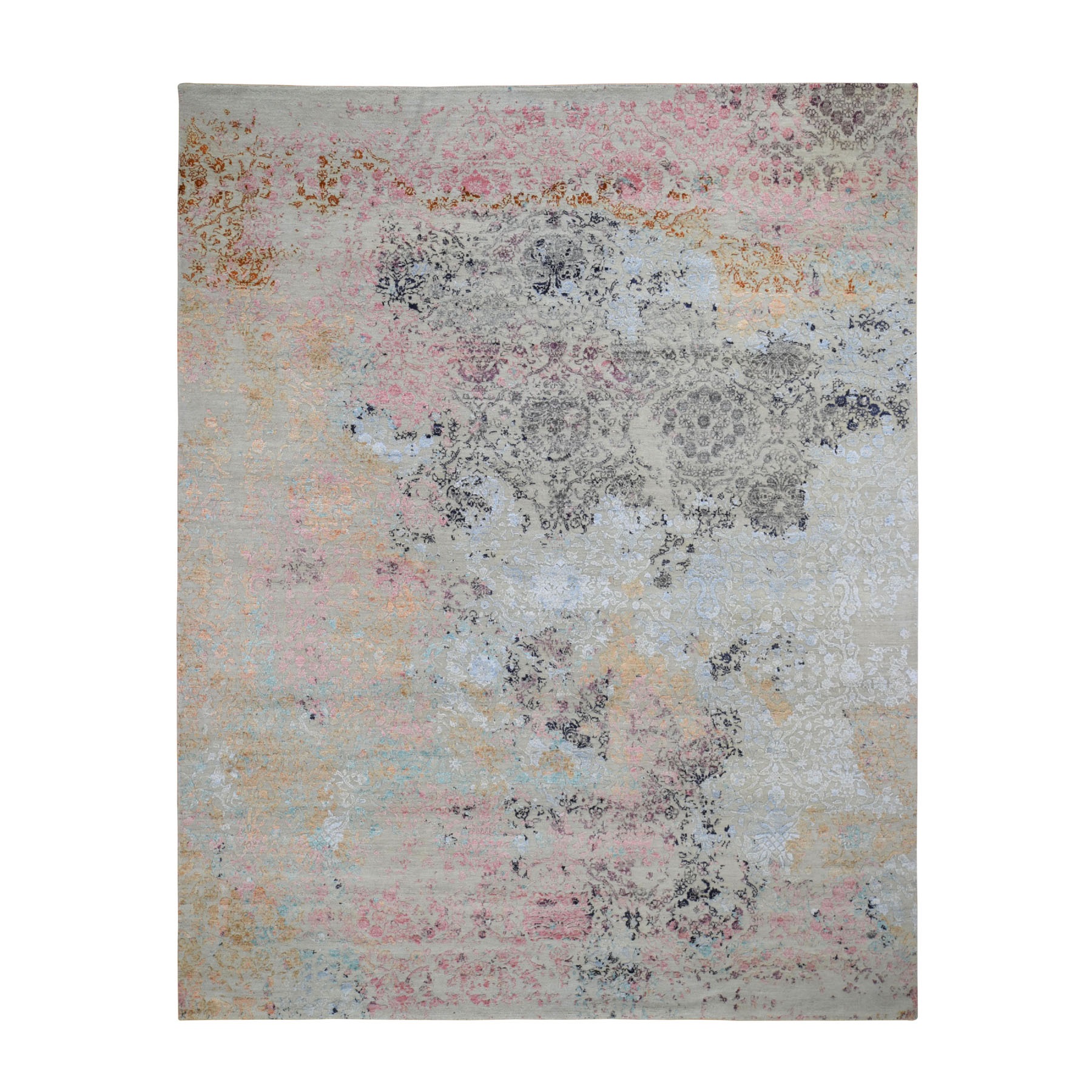 8-x10- Transitional Agra With Pop Of Color Wool And Silk Hand Knotted Oriental Rug 