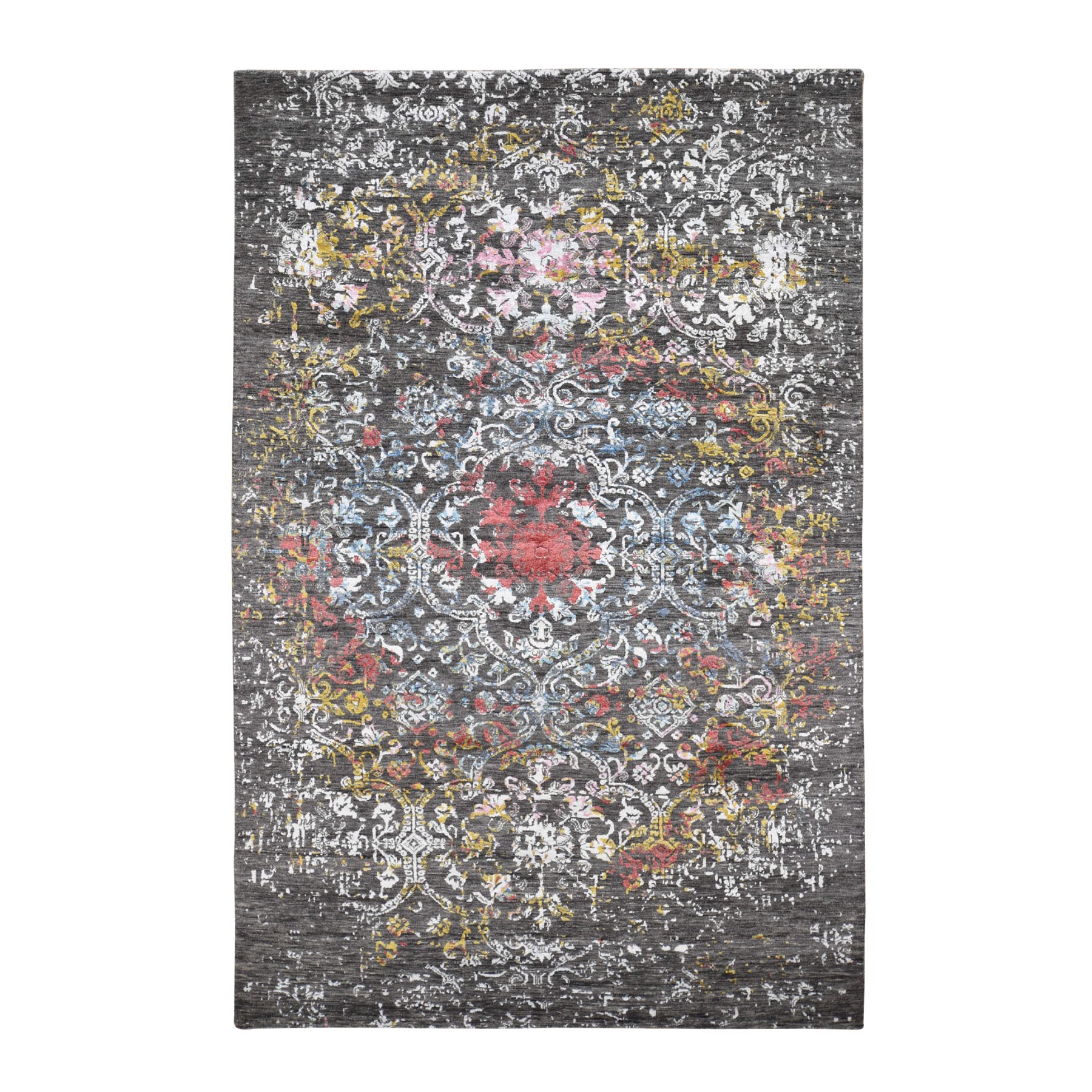 6'1"X9'2" Transitional Agra With Pop Of Color Wool And Silk Hand Knotted Rug moad8bab