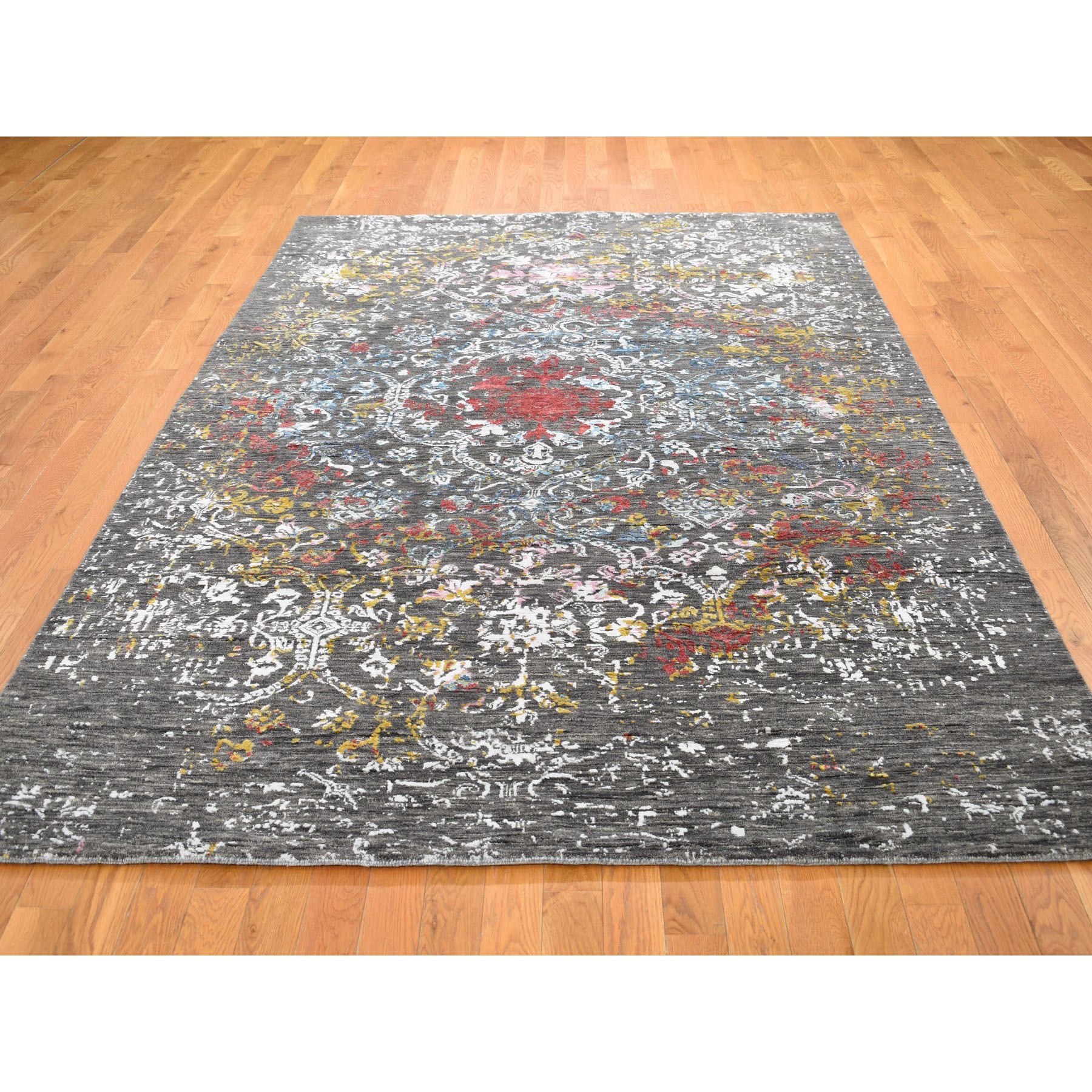 6-1 X9-2  Transitional Agra With Pop Of Color Wool And Silk hand Knotted Rug 