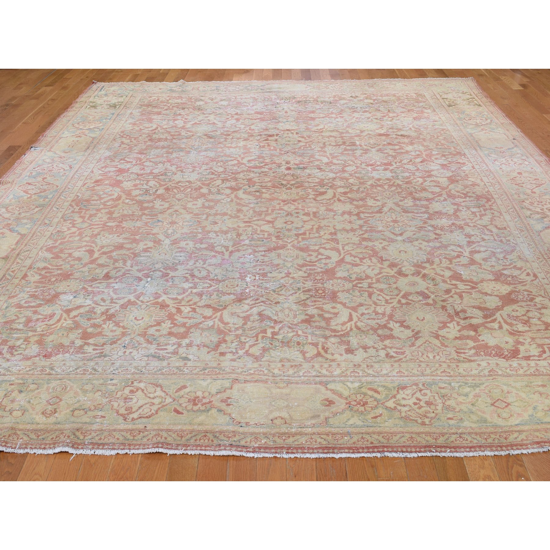 10-3 x13-8  Coral Antique And Worn Persian Mahal Hand Knotted Oriental Rug 