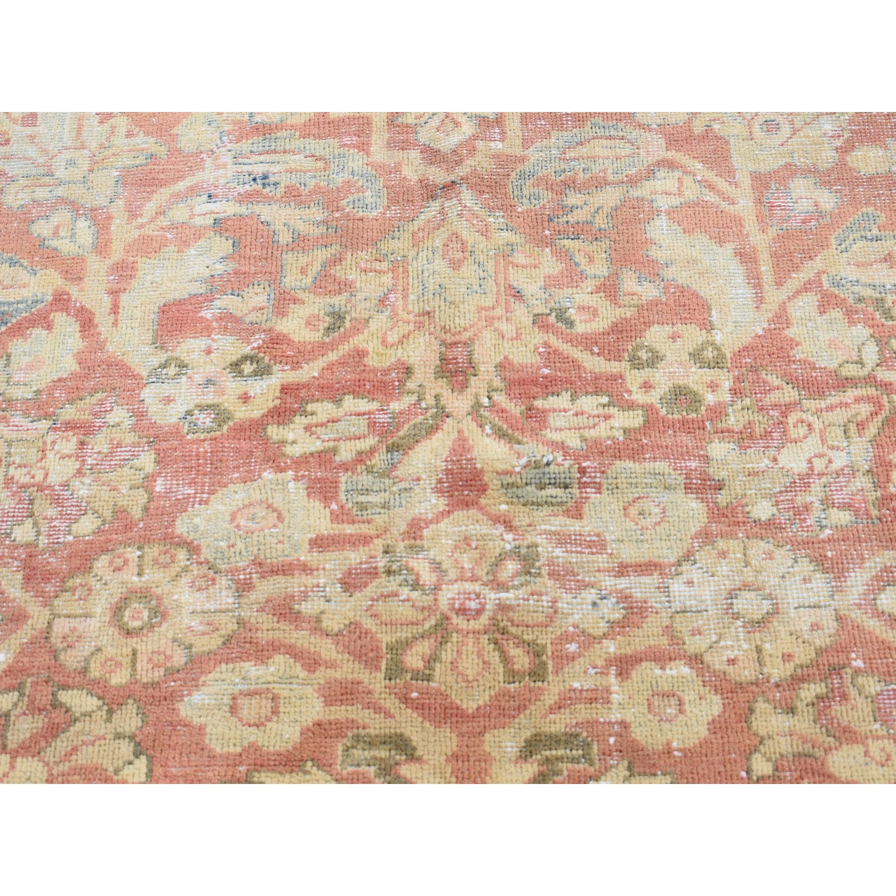 10-3 x13-8  Coral Antique And Worn Persian Mahal Hand Knotted Oriental Rug 