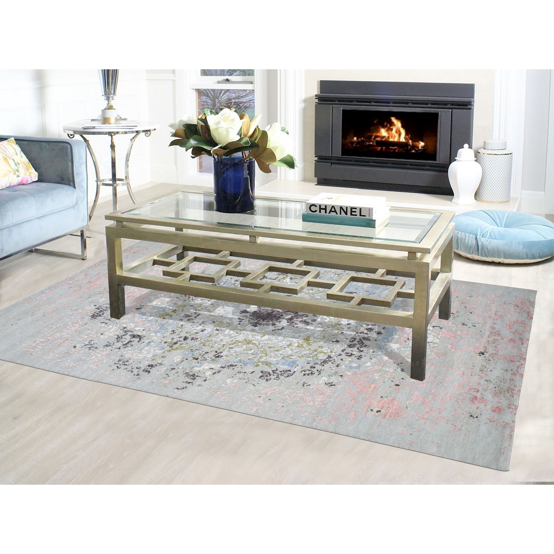 6-x8-10  Transitional Agra With Pop Of Color Wool And Silk Hand Knotted Oriental Rug 