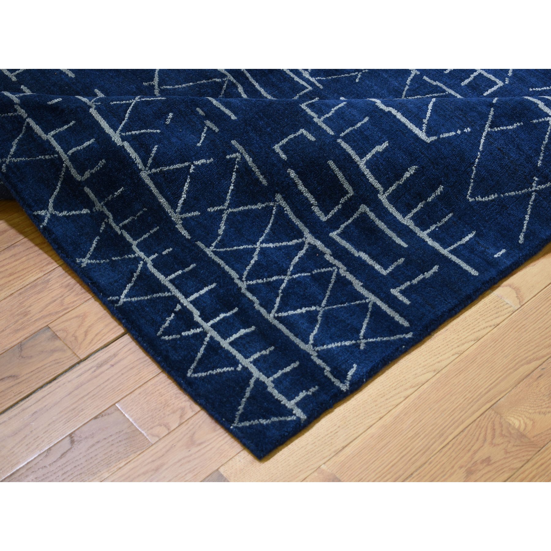 9-1 x11-10  Navy Blue Wool And Silk Modern Hand loomed Oriental Rug 