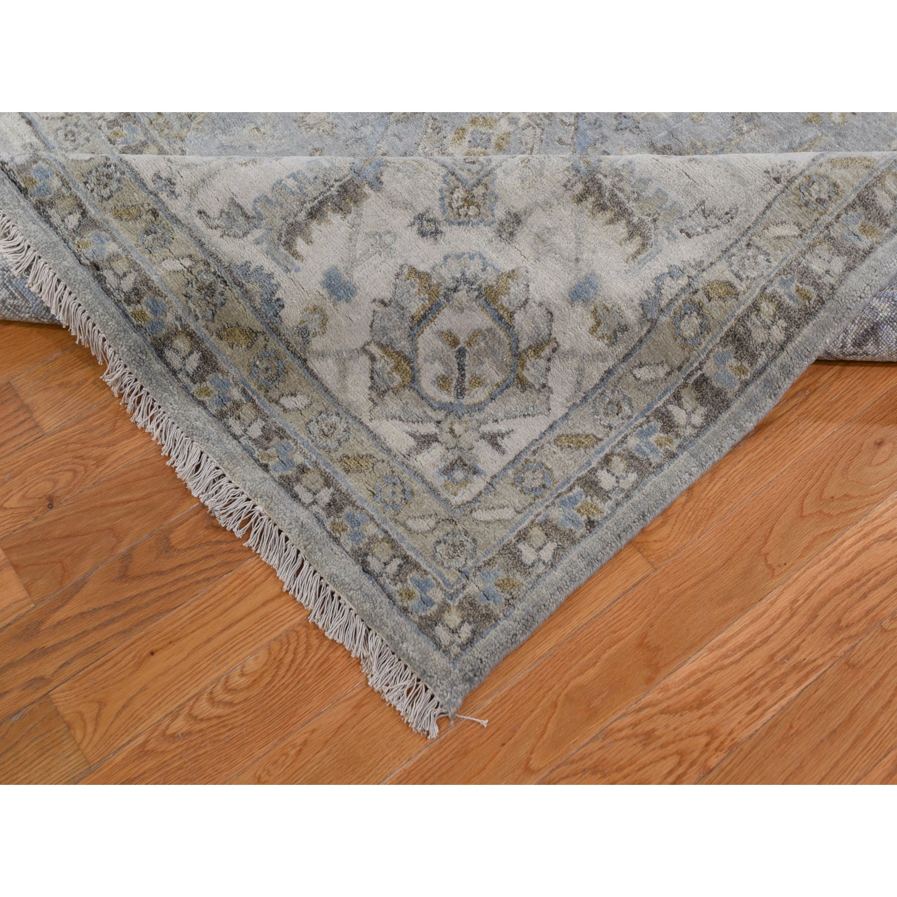 10-x10- Gray Square Karajeh Design Pure Wool Gray Hand Knotted Oriental Rug 