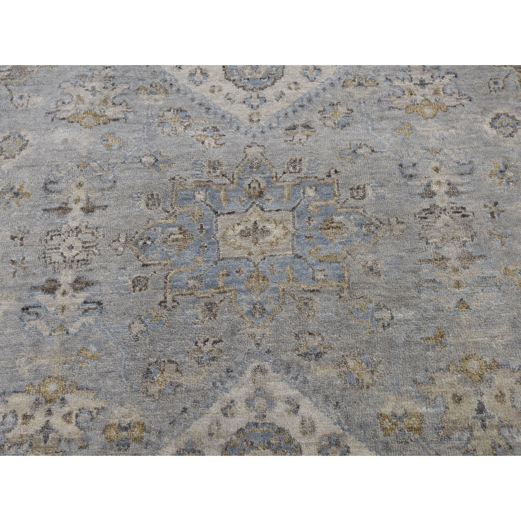 10-x10- Gray Square Karajeh Design Pure Wool Gray Hand Knotted Oriental Rug 