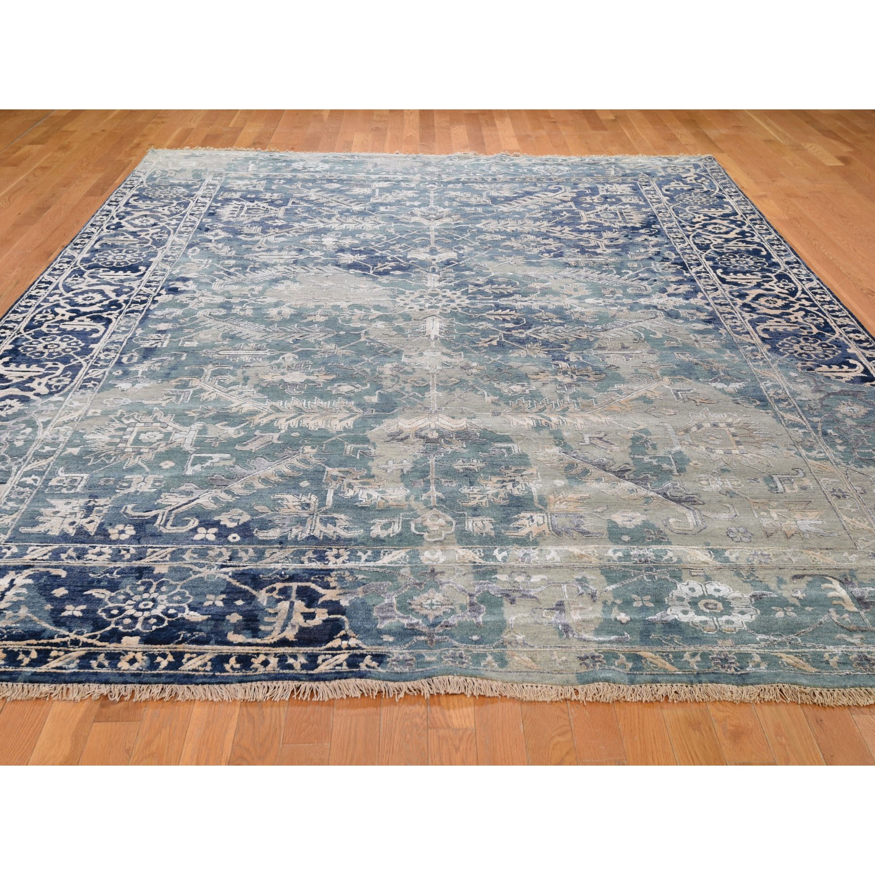 8-10 x12- Broken Persian Heriz All Over Design Wool And Silk Hand Knotted Oriental Rug 
