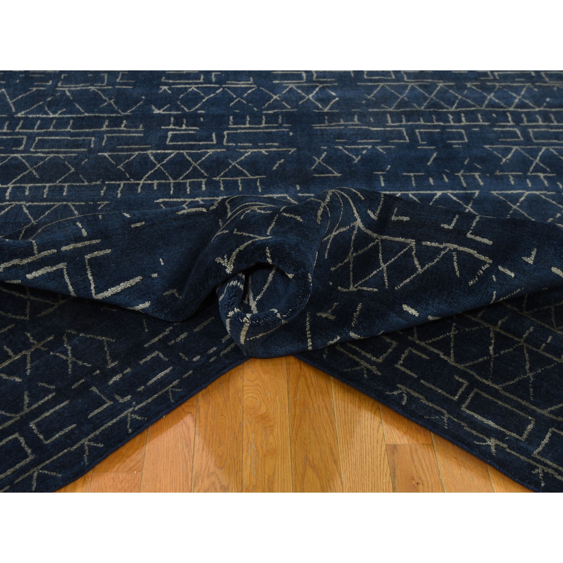 8-x9-10  Navy Blue Wool And Silk Modern Hand Loomed Oriental Rug 