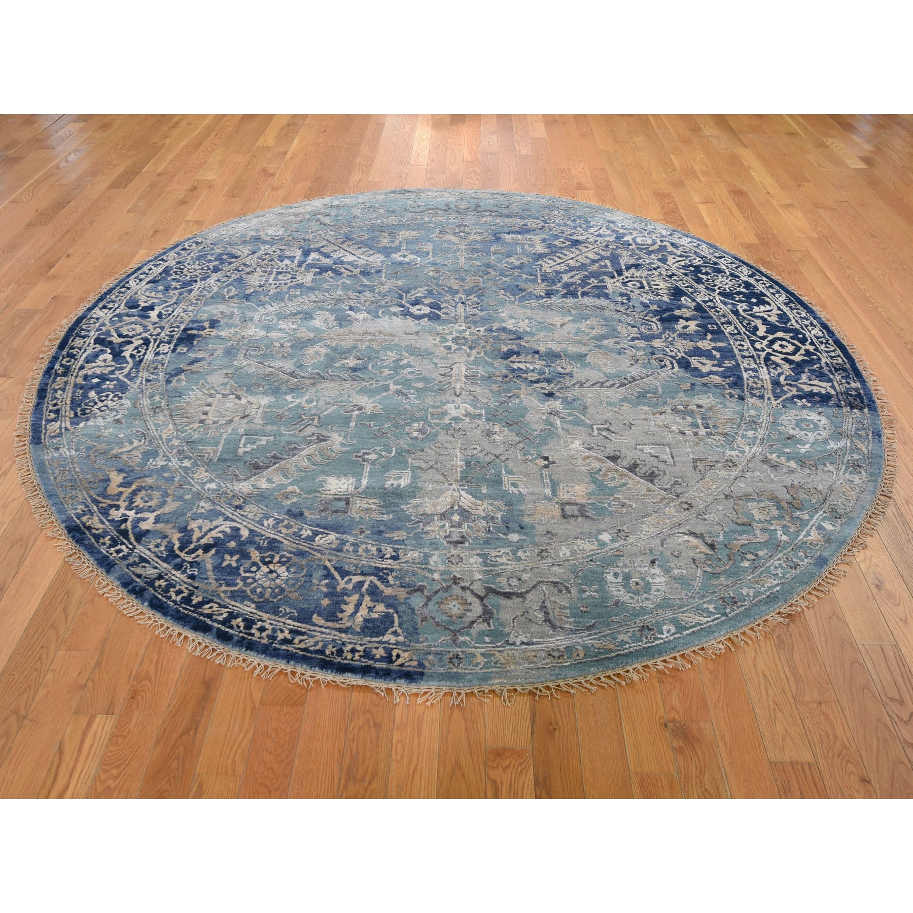 8-x8- Round Broken Persian Heriz All Over Design Wool And Silk Hand Knotted Oriental Rug 
