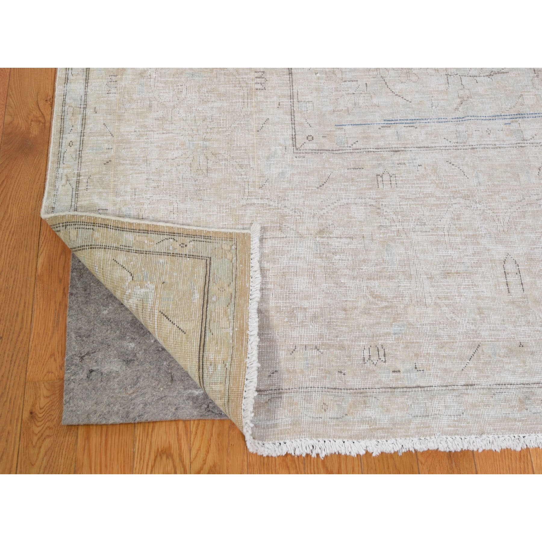 9-5 x12-10  White Wash Kerman Worn Wool Hand Knotted Oriental Rug 