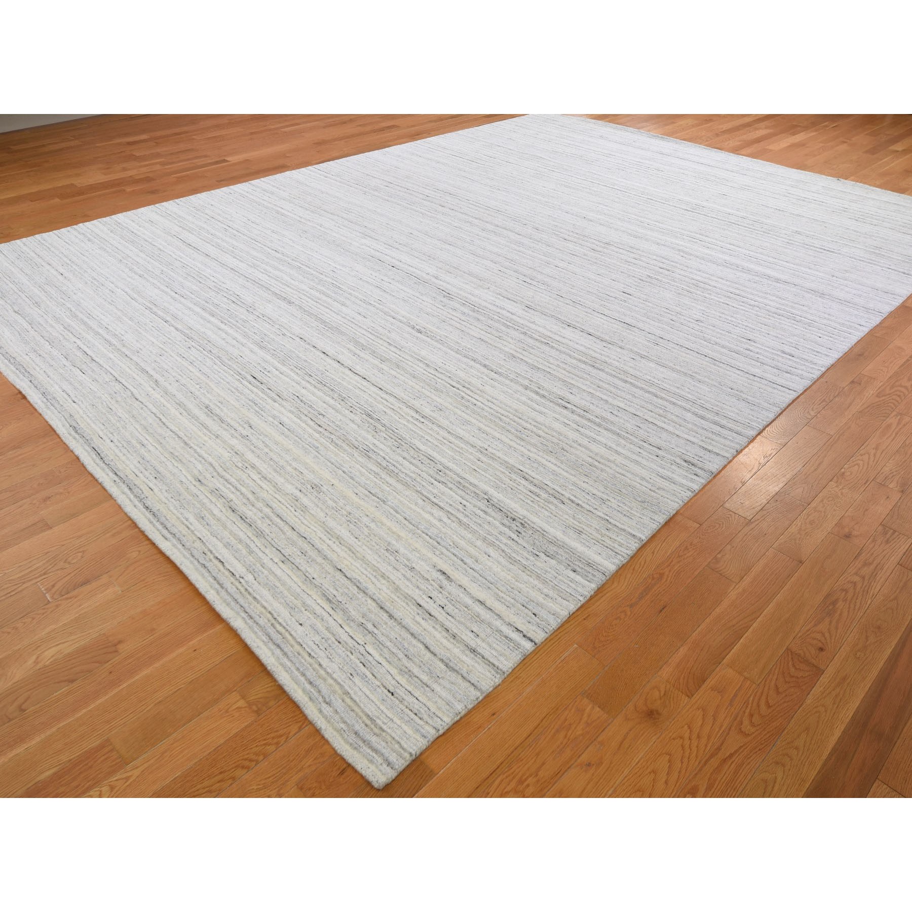 10-4 x14- Ivory Hand Loomed Pure Wool Plain Modern Oriental Rug 