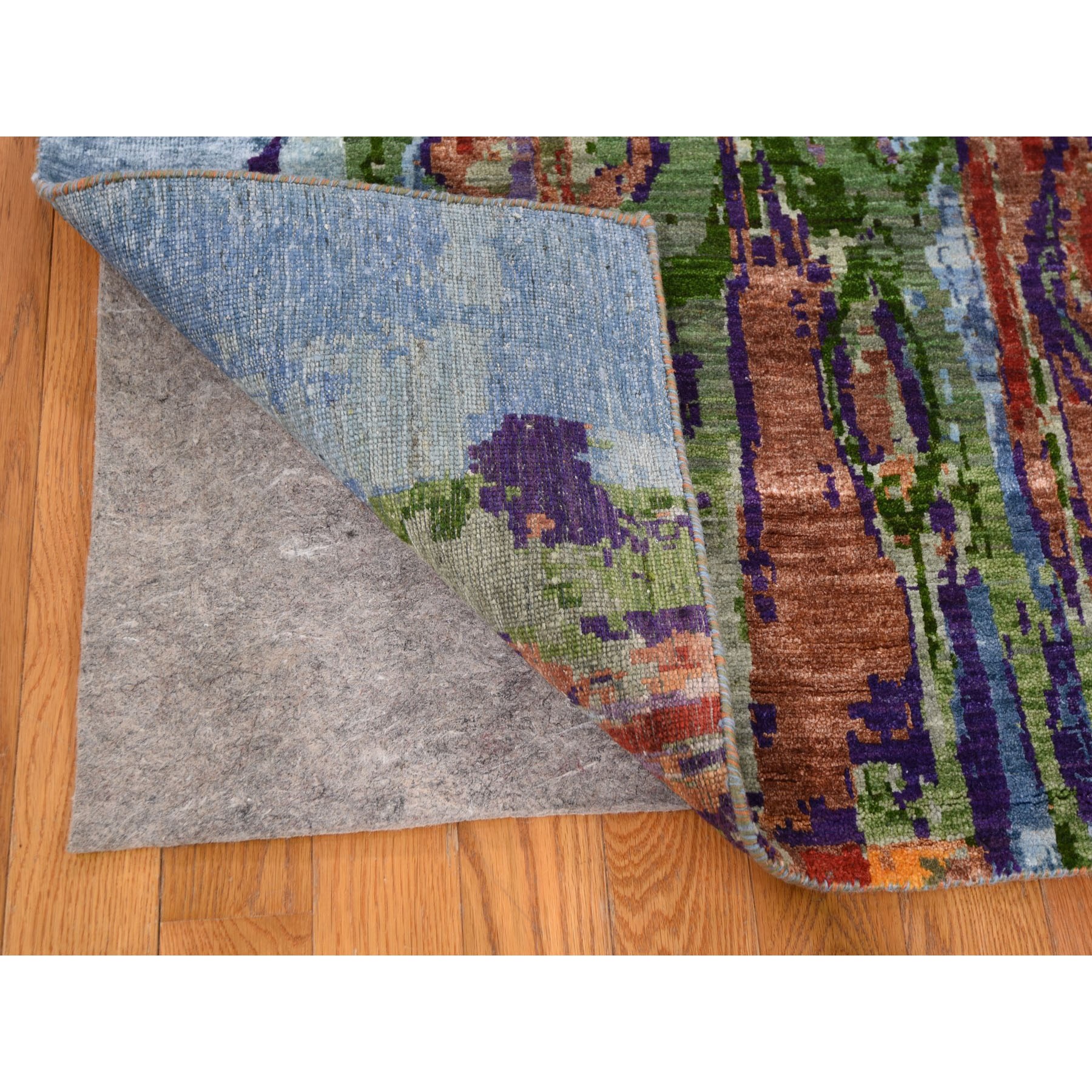 6-x9-2  THE DRENCHED FLOWERS Colorful Wool And Silk Hand Knotted Oriental Rug 