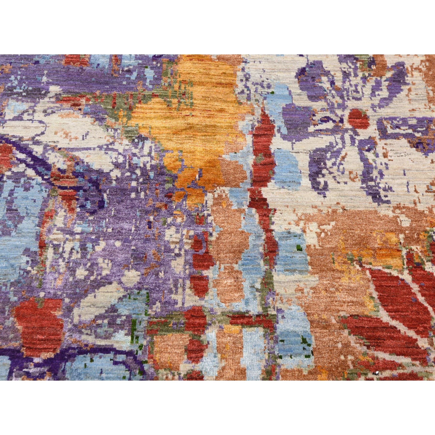 6-x9-2  THE DRENCHED FLOWERS Colorful Wool And Silk Hand Knotted Oriental Rug 