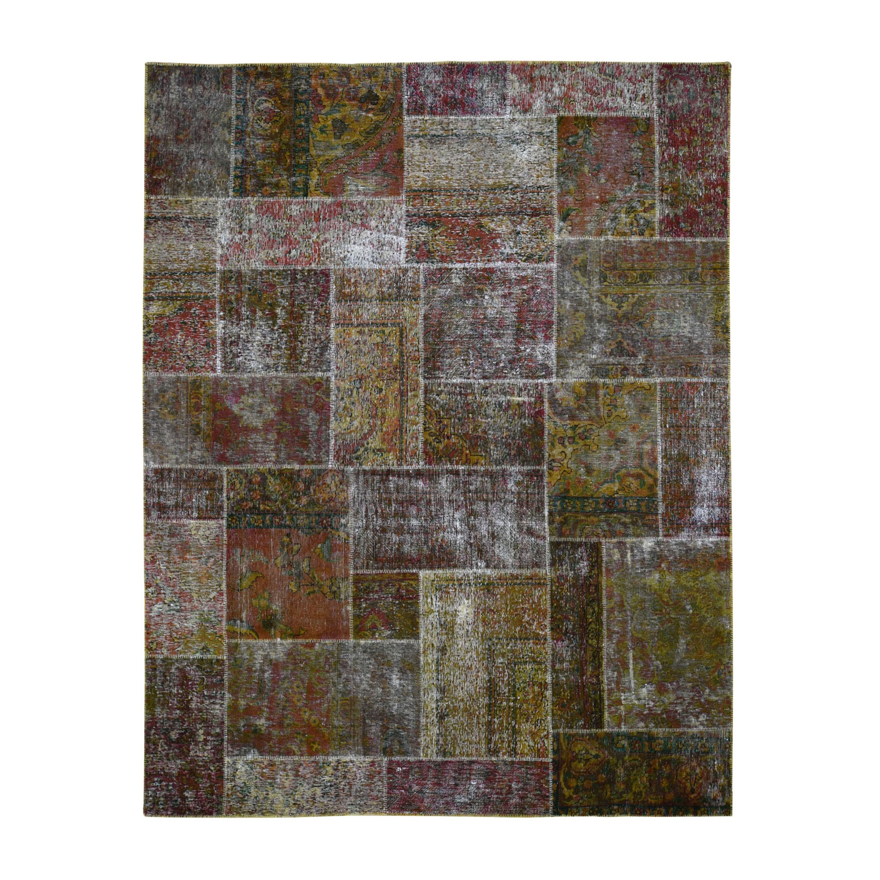 8-x9-9  Pure Wool Overdyed Patchwork Vintage Hand Knotted  Oriental Rug 