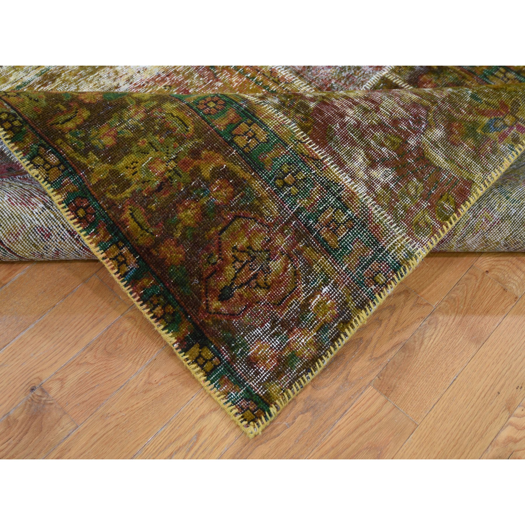 8-x9-9  Pure Wool Overdyed Patchwork Vintage Hand Knotted  Oriental Rug 