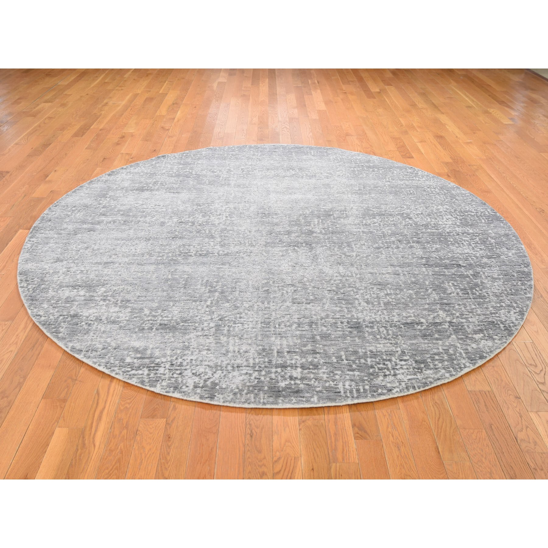 8-x8- Gray Round Tone On Tone Wool And Silk Hand Knotted Oriental Rug 