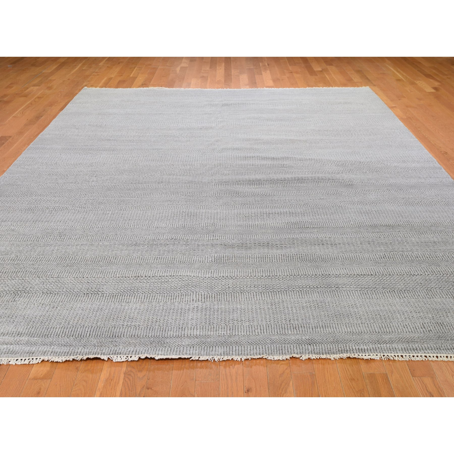 9-2 x12-3  Gray Wool and Silk Grass Design Thick And Plush Hand Knotted Oriental Rug 